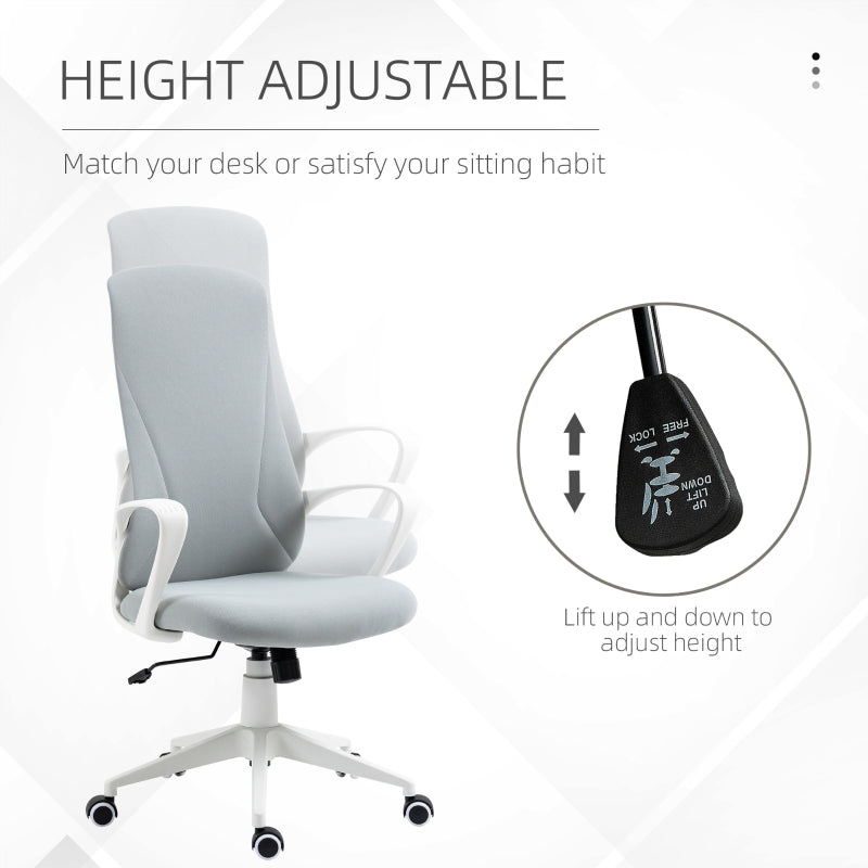 High Back Office Chair, Adjustable Height Swivel Armrests, Fabric Light Grey