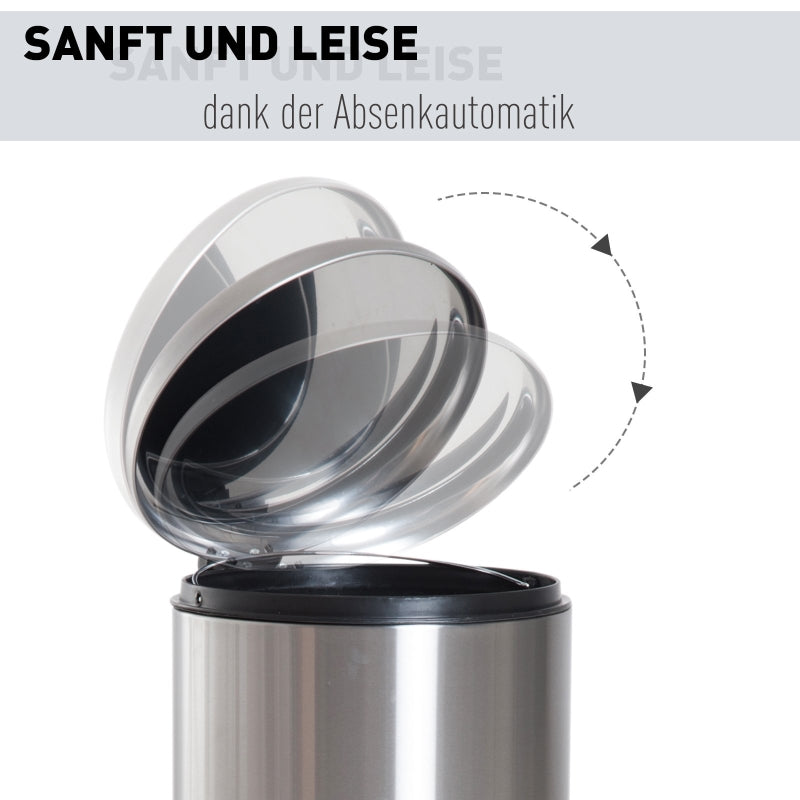 Pedal Bin 30L Inner Bucket Hinged Lid, Stainless Steel Silver