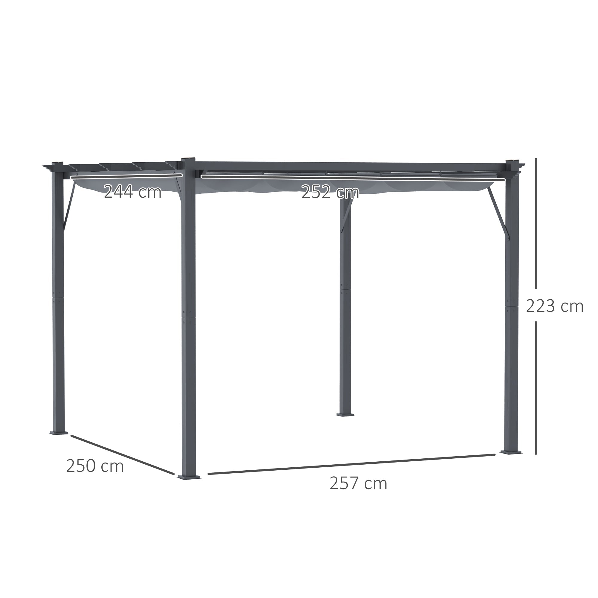 Pergola Pavilion Patio Cover with Sliding Roof, Garden, Aluminum, Charcoal Gray and Dark Gray, 3x3x2.23m