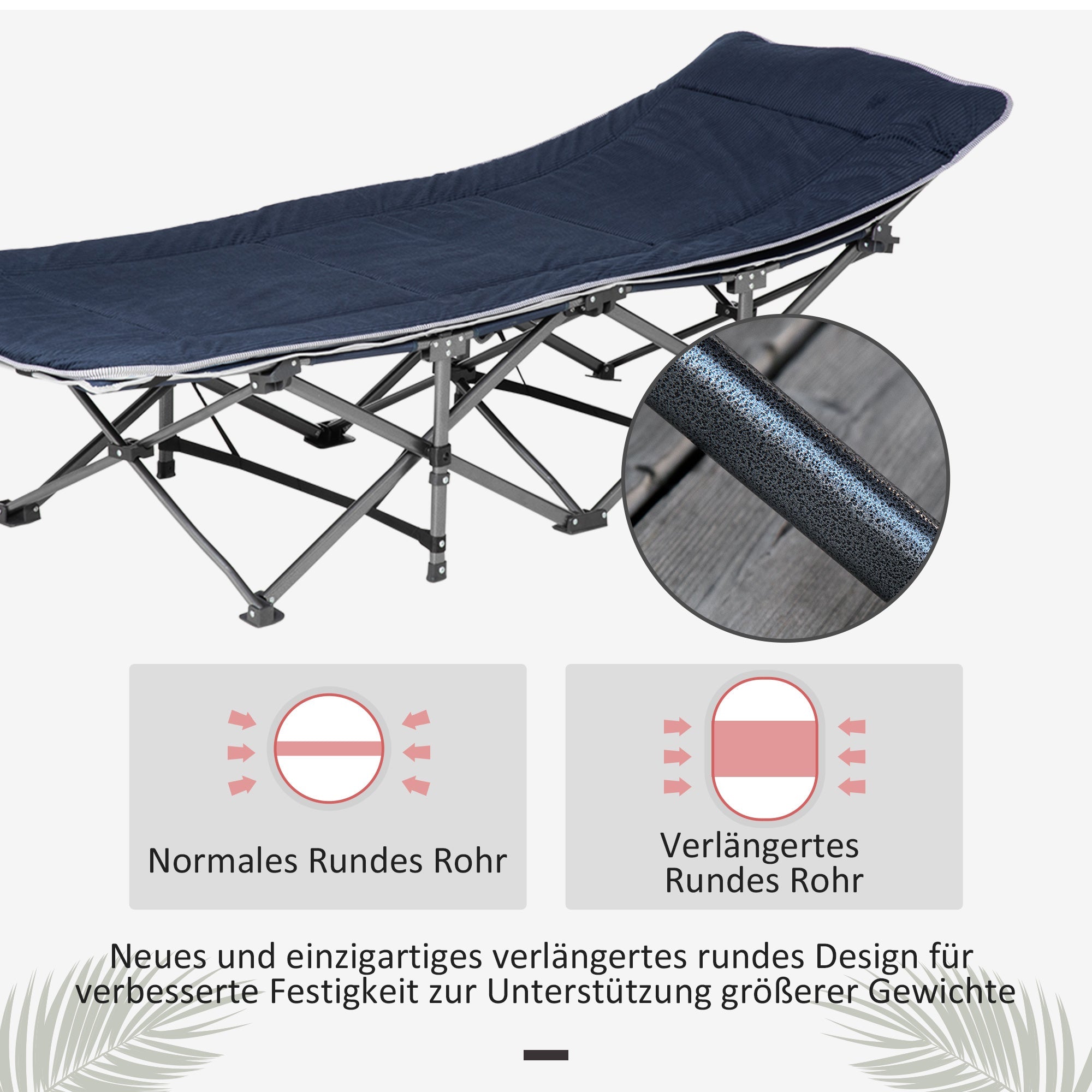 Feldbett, faltbar mit Kissen, Seitentasche, 150 kg Belastbarkeit, Oxford Dunkelblau