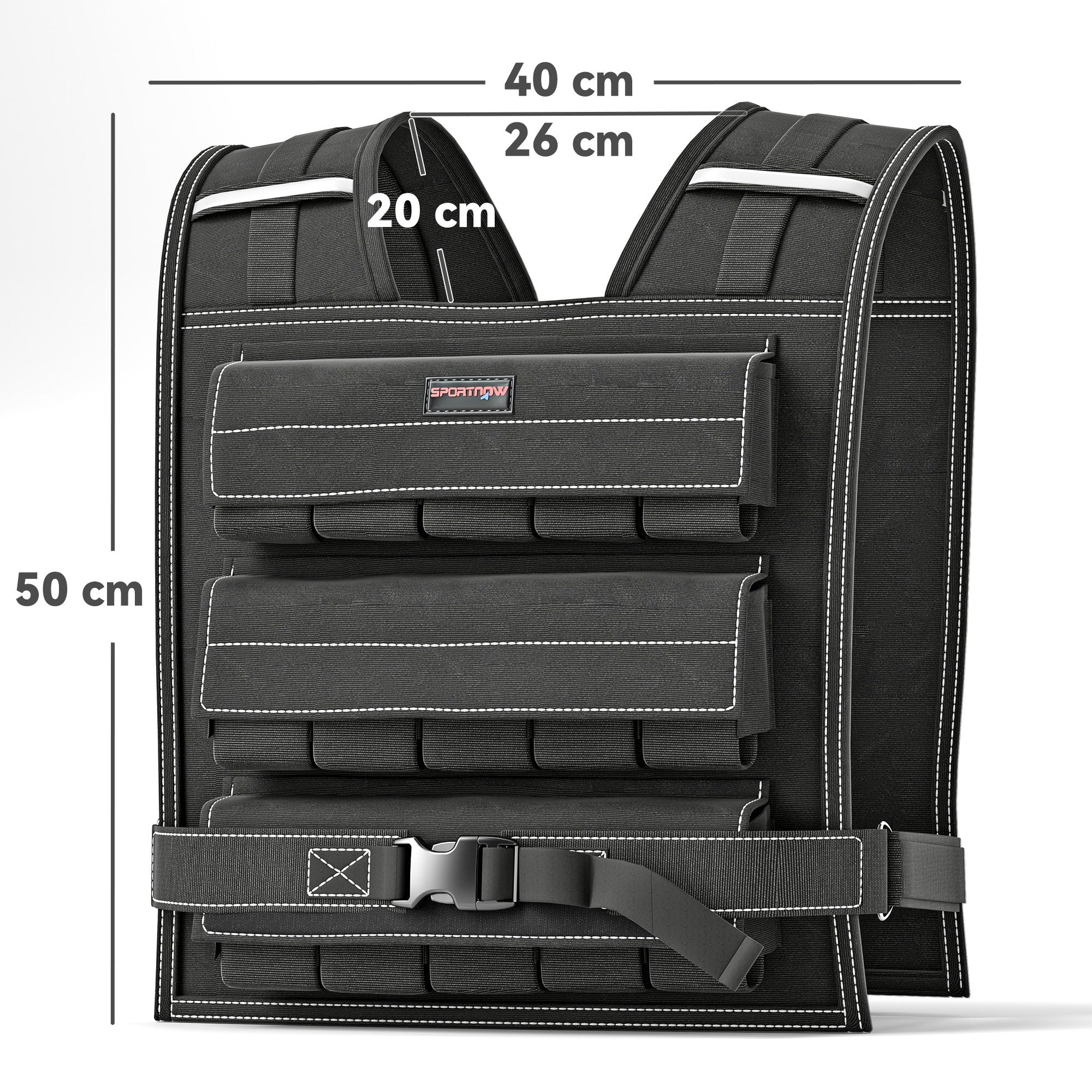 Sportnow Adjustable Weight Vest 15kg with Reflective Stripes