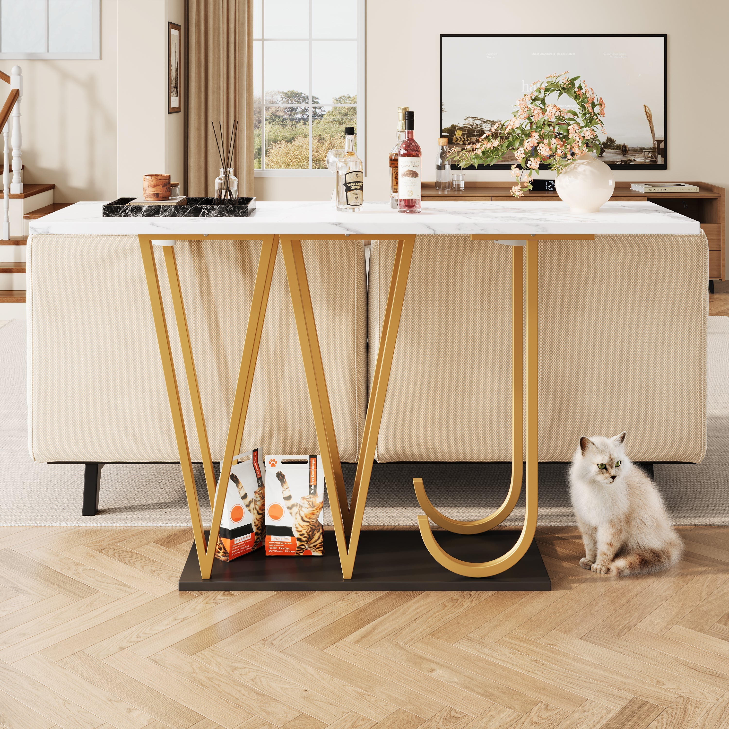 Hallway Table Marble Look Top 120cm - Wood
