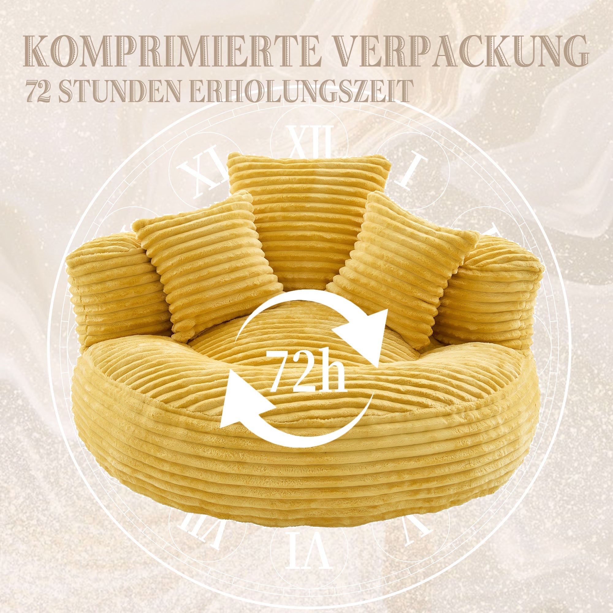 Beanbag High Back Lounger with 3 Cushions - Corduroy