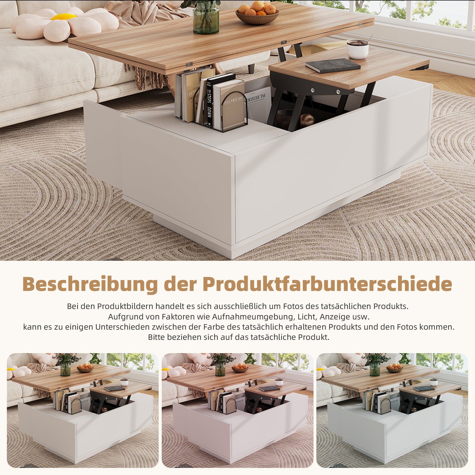 Coffee Table, Modern Double Lift Mechanism with Hidden Storage, 50kg Capacity