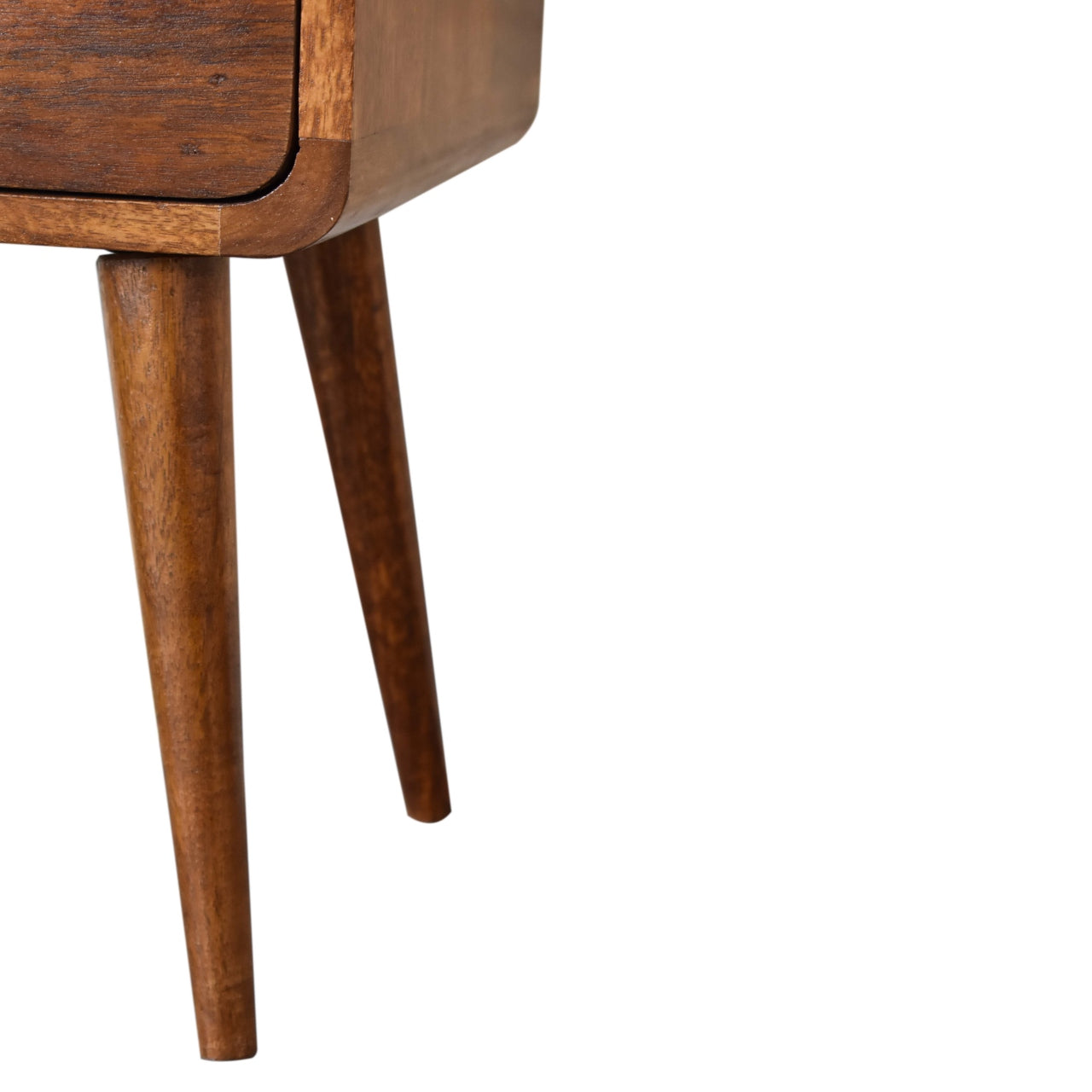 Solid Wood Bedside, Mini Curved 2 Drawers, Dark Brown