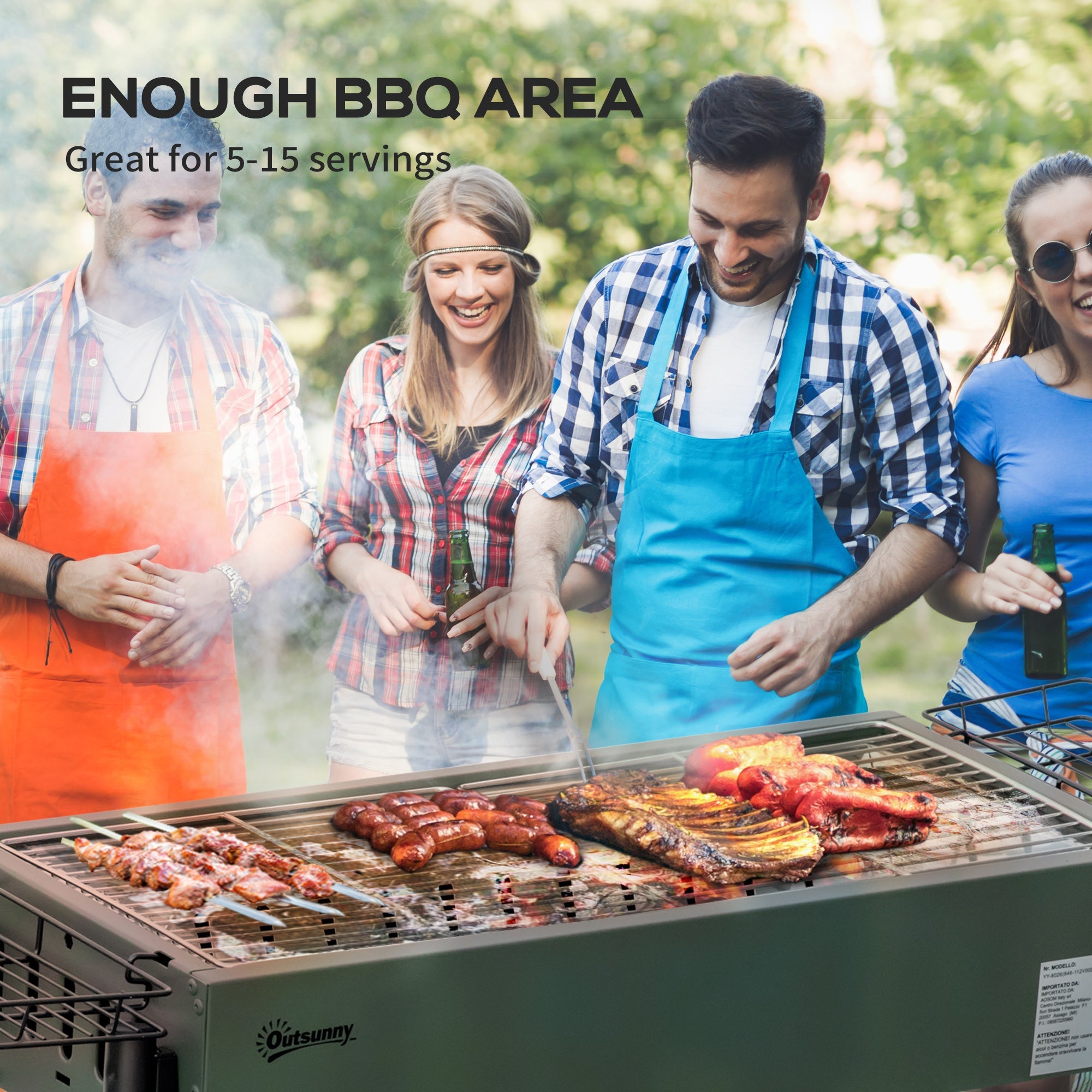 Portable Charcoal BBQ Grill with Seasoning Baskets and Hooks, Stainless Steel