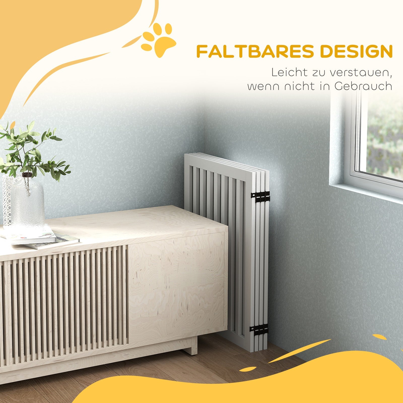 Stair Gate, Foldable Safety Gate, 4-Piece, Freestanding, White