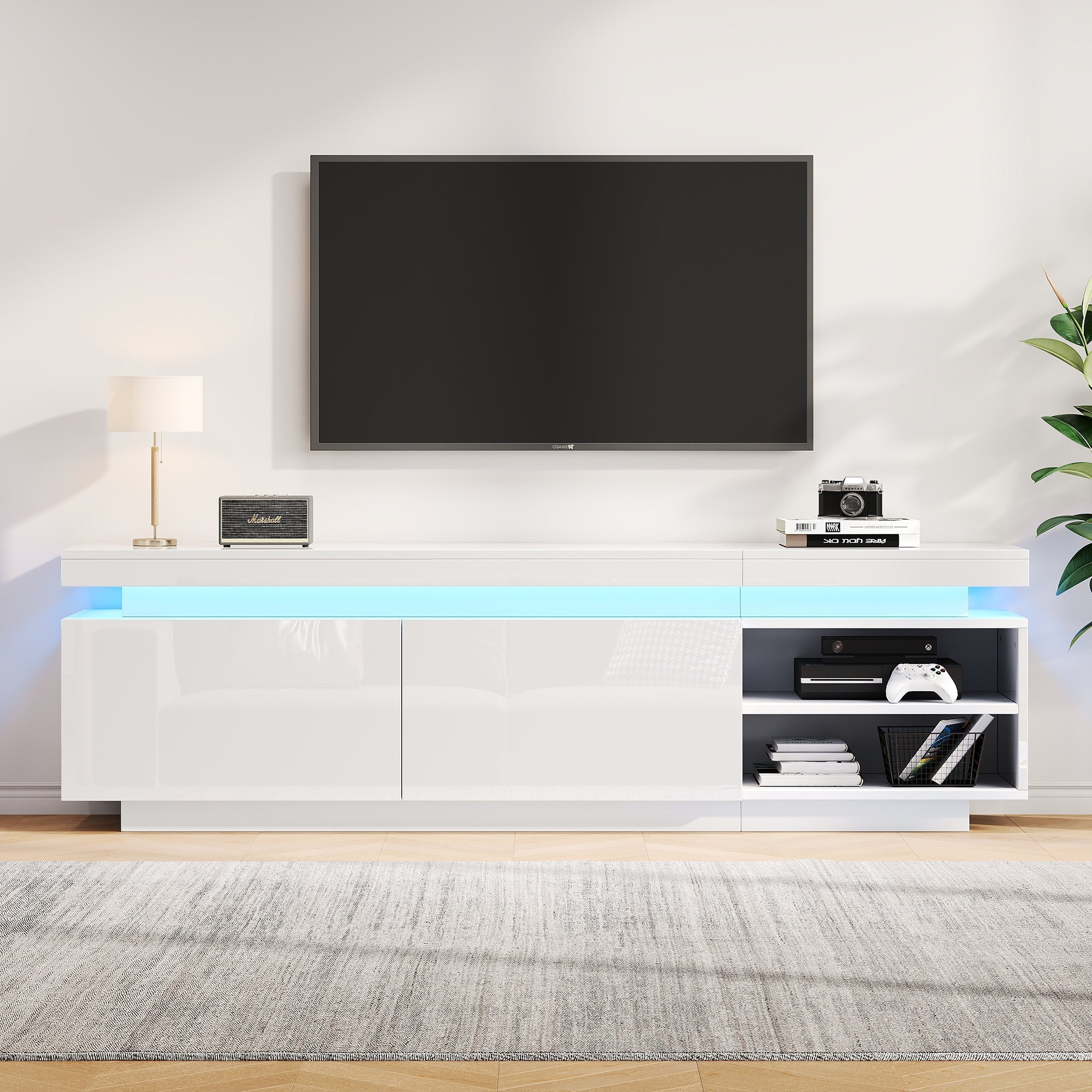Lowboard TV Cabinet, 70-inch, High-Gloss LED, White