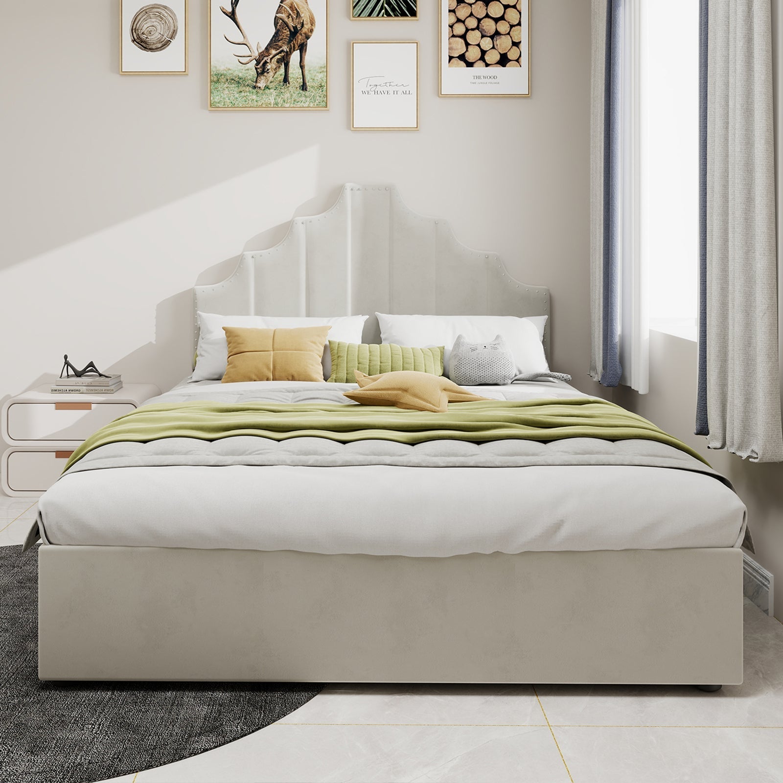 Modern Minimalist Soft Bed, Comfortable Headboard, 160x200CM, Beige