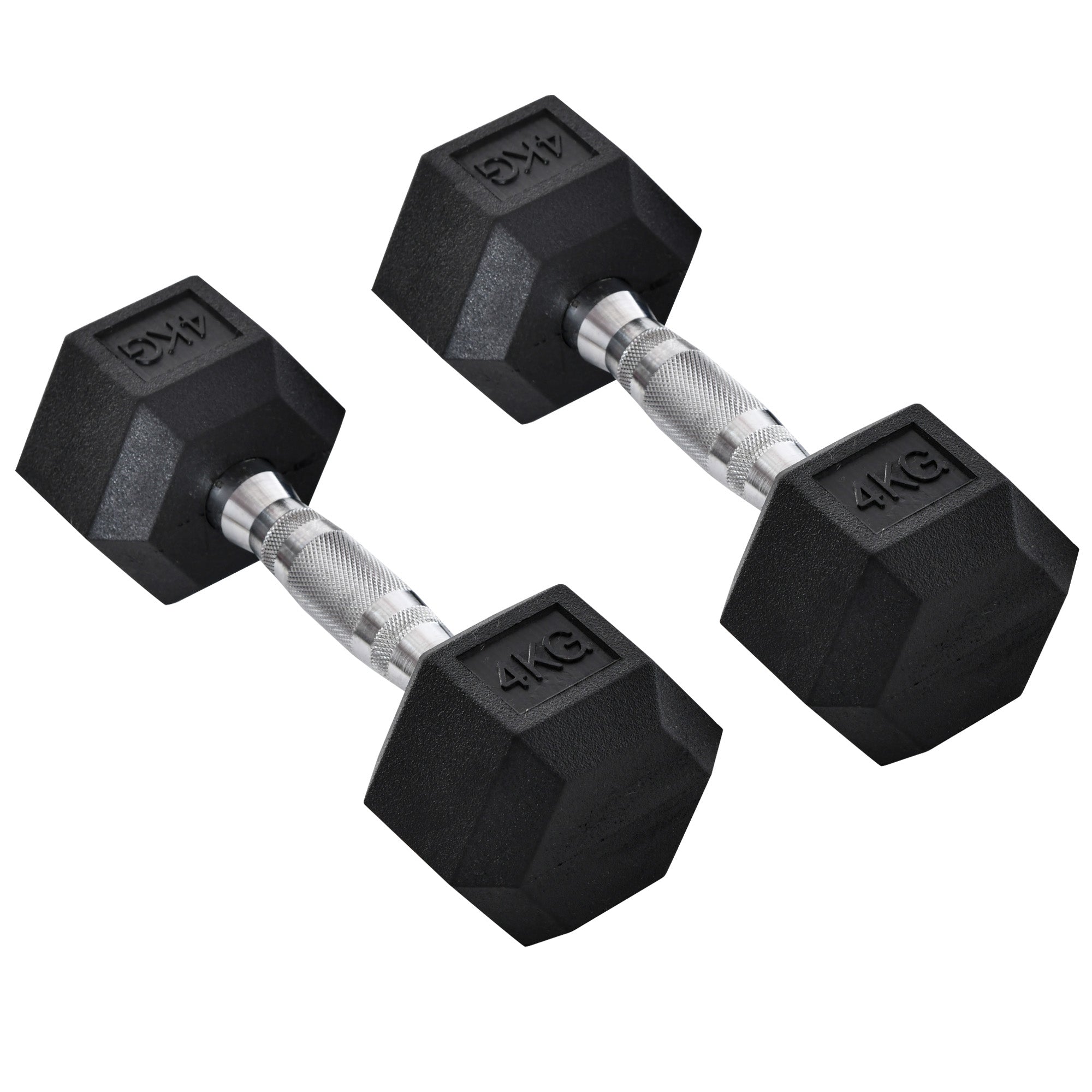 Hexagon Dumbbells Set of 2, Knurled, Rubber Black