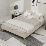 Modern Minimalist Bed Frame 140x200 Low-Profile Base - Beige Dutch Velvet