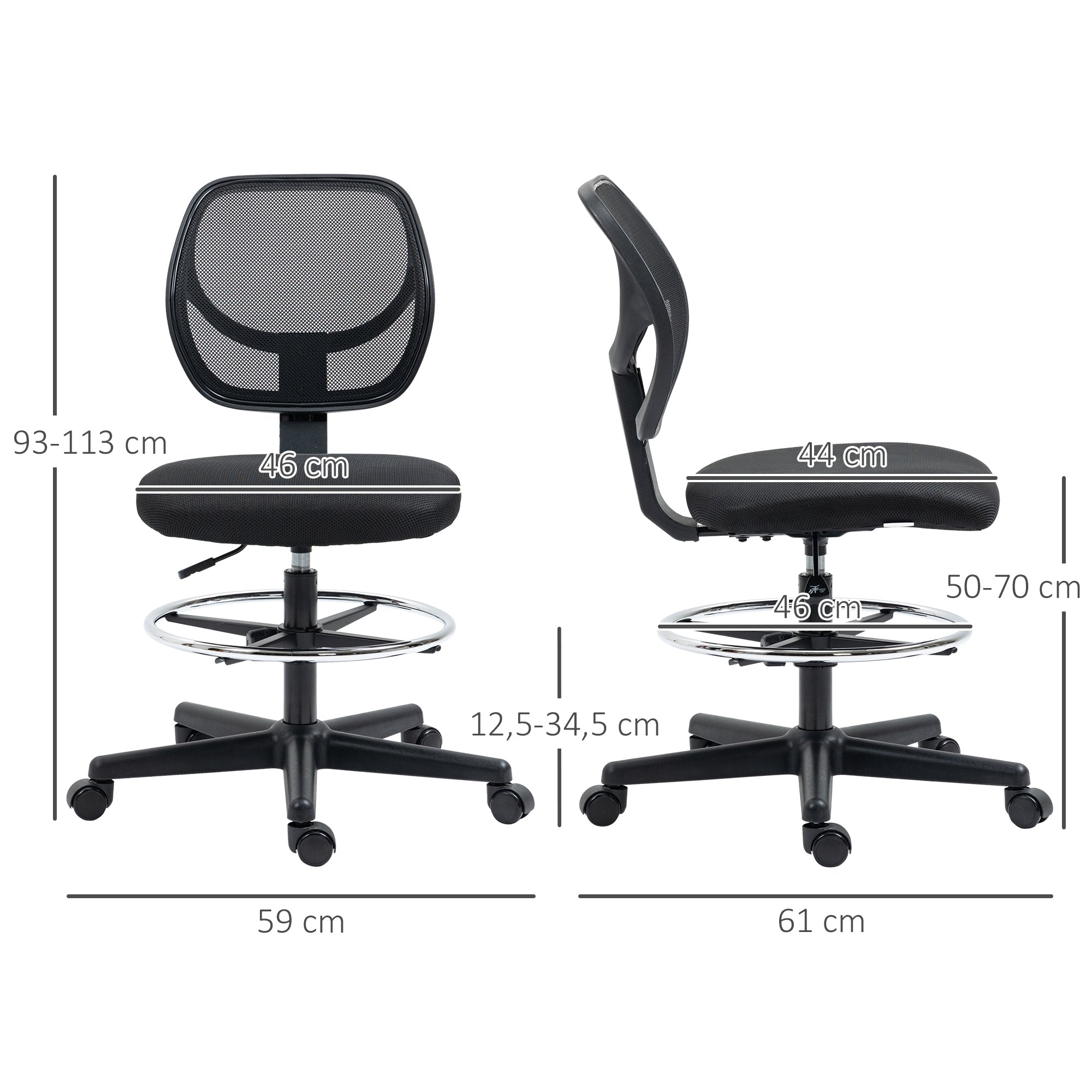 Vinsetto Standing Office Chair, Height-Adjustable Ergonomic Swivel, Black
