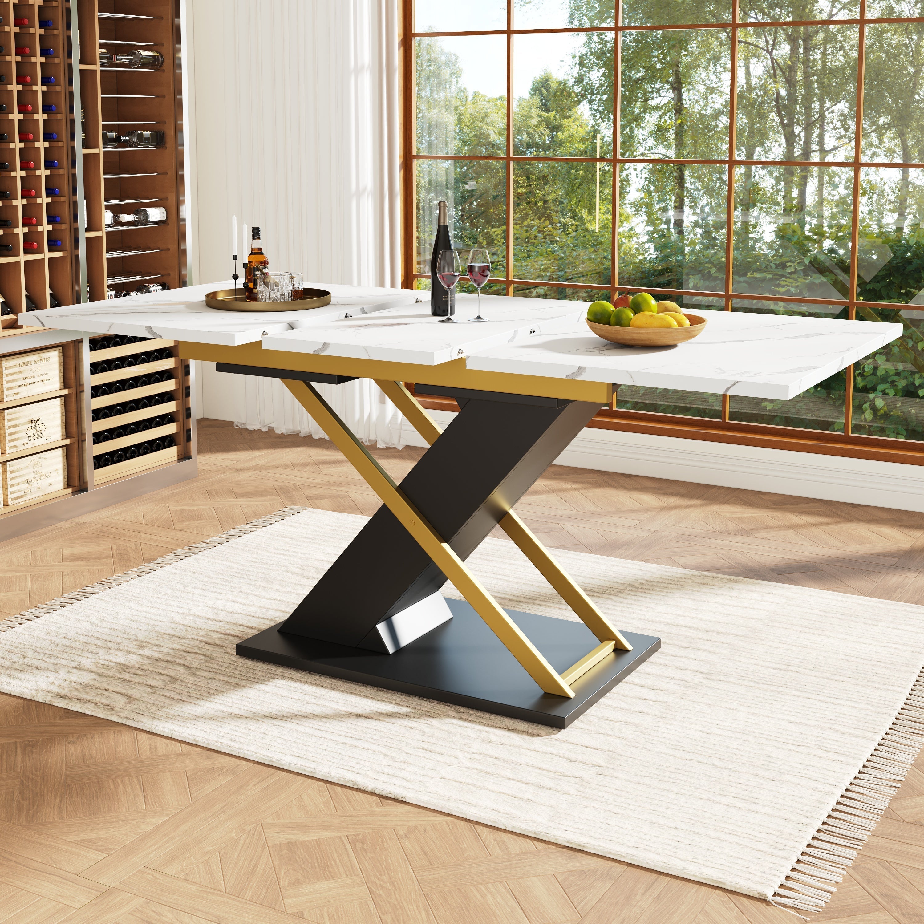 Extendable Dining Table, 120-160 x 80 cm, with Golden Cross Legs