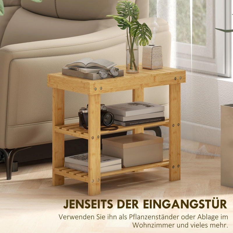 Bamboo Shoe Bench 2 Shelves Seat 50x28x45cm - Natural