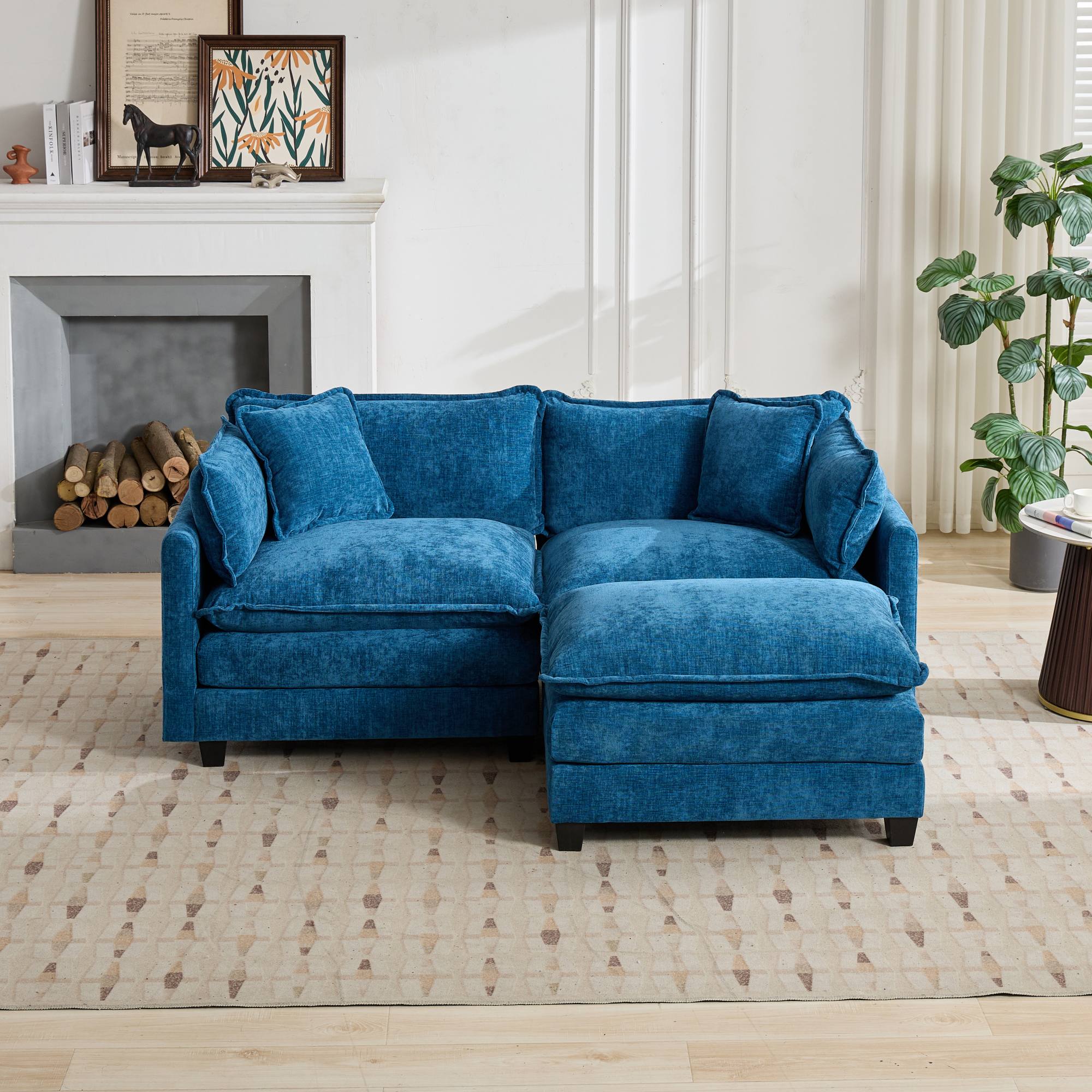 Cloud Sofa Loveseat, Modern Modular Sectional with Upholstered Seat Cushion, Blue Chenille Fabric