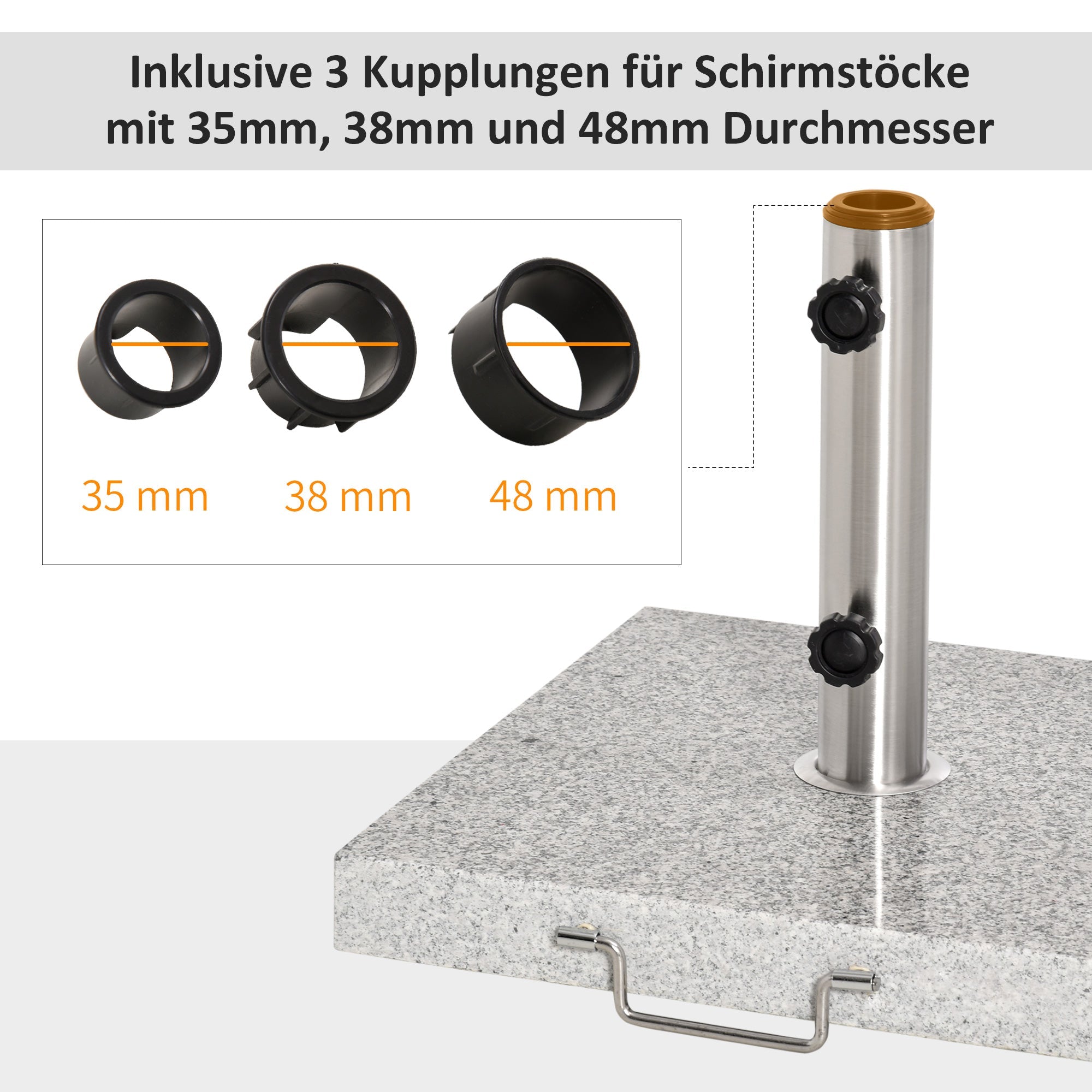 Mobile Parasol Stand, Stable Base 28kg, Marble/Stainless Steel