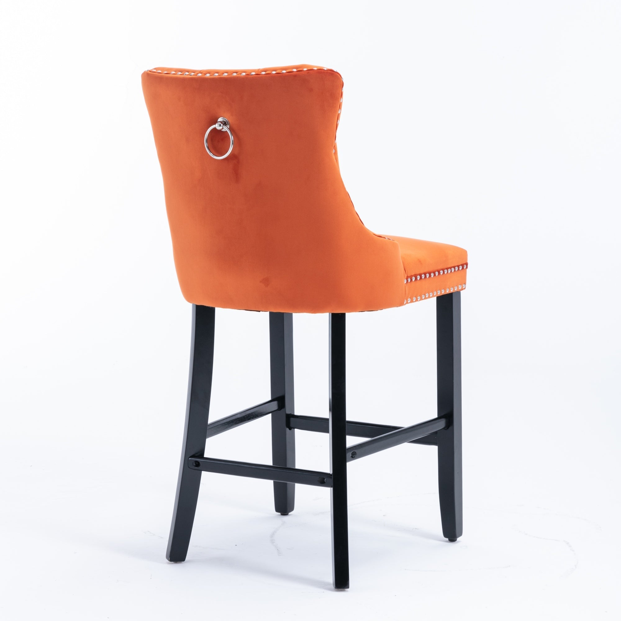 Barstools Set of 2 Button Tufted Velvet Wooden Legs - Orange