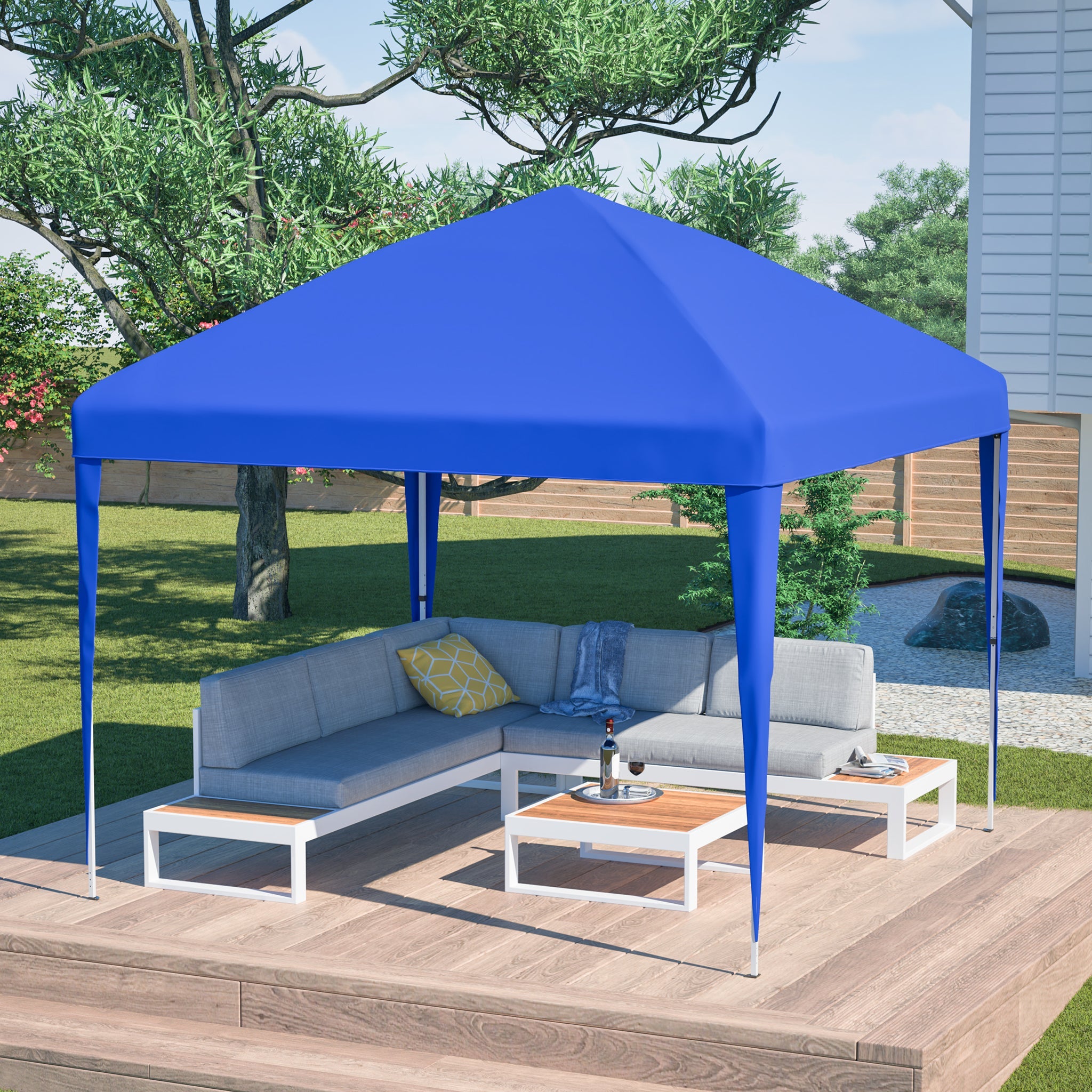 3x3m Pop-up Gazebo, Height-Adjustable Folding Garden Gazebo with 4 Sandbags & Carrying Bag, Blue
