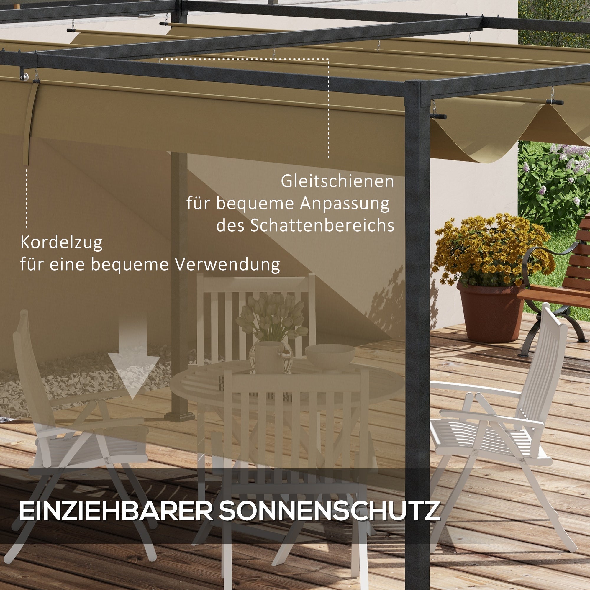 Pergola Garden Pavilion 4x3m Adjustable Roof Steel Khaki