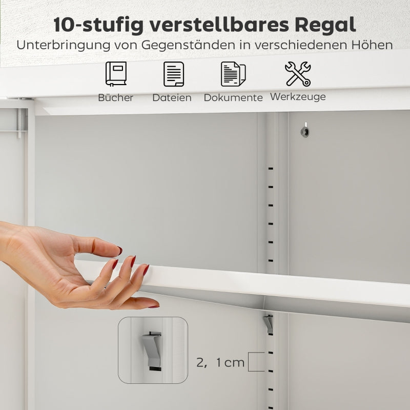 Filing Cabinet Lockable 2 Doors Adjustable Shelves Steel - White