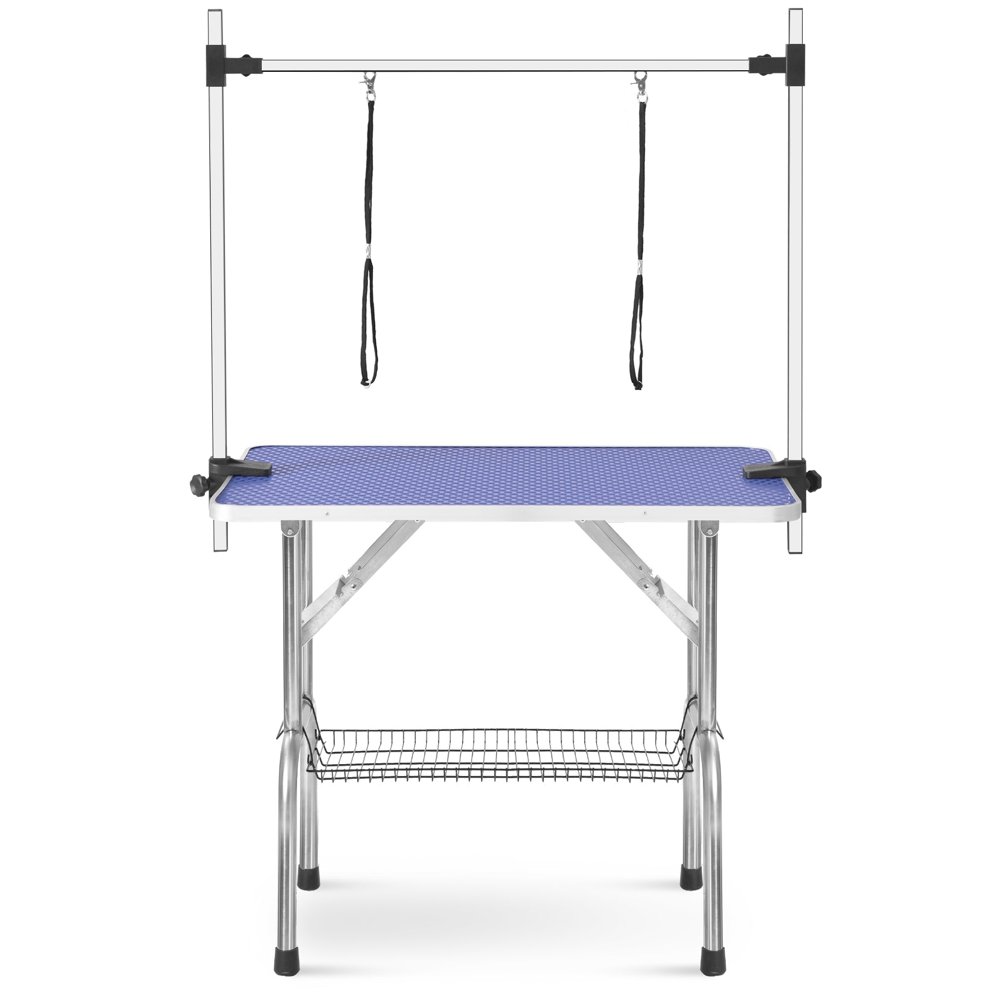 Professional Foldable Dog Grooming Table, Adjustable Arm Heavy-Duty, BLUE Rubber Mat