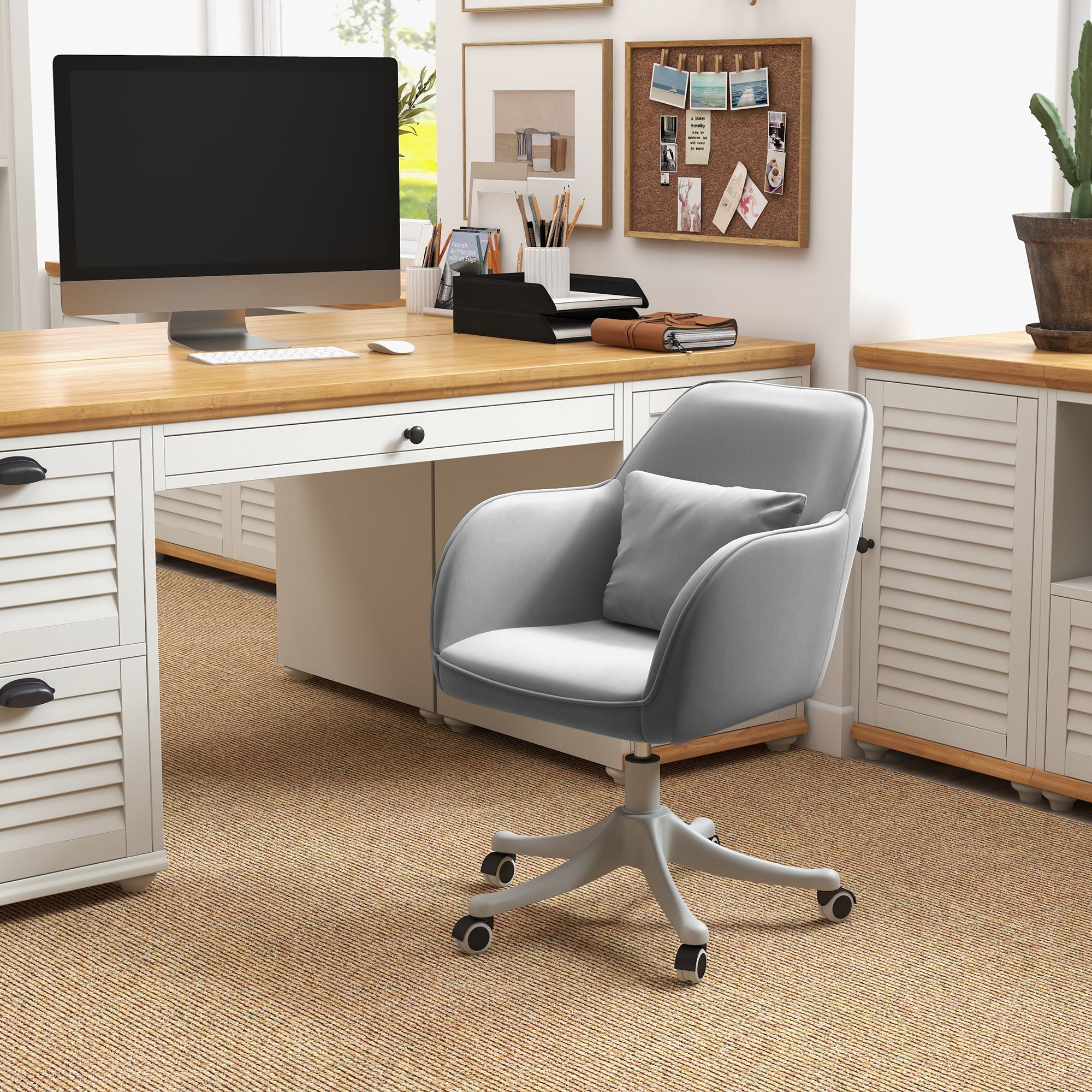 Swivel Office Chair, Massage Function, Armrests, Lumbar Cushion, Grey