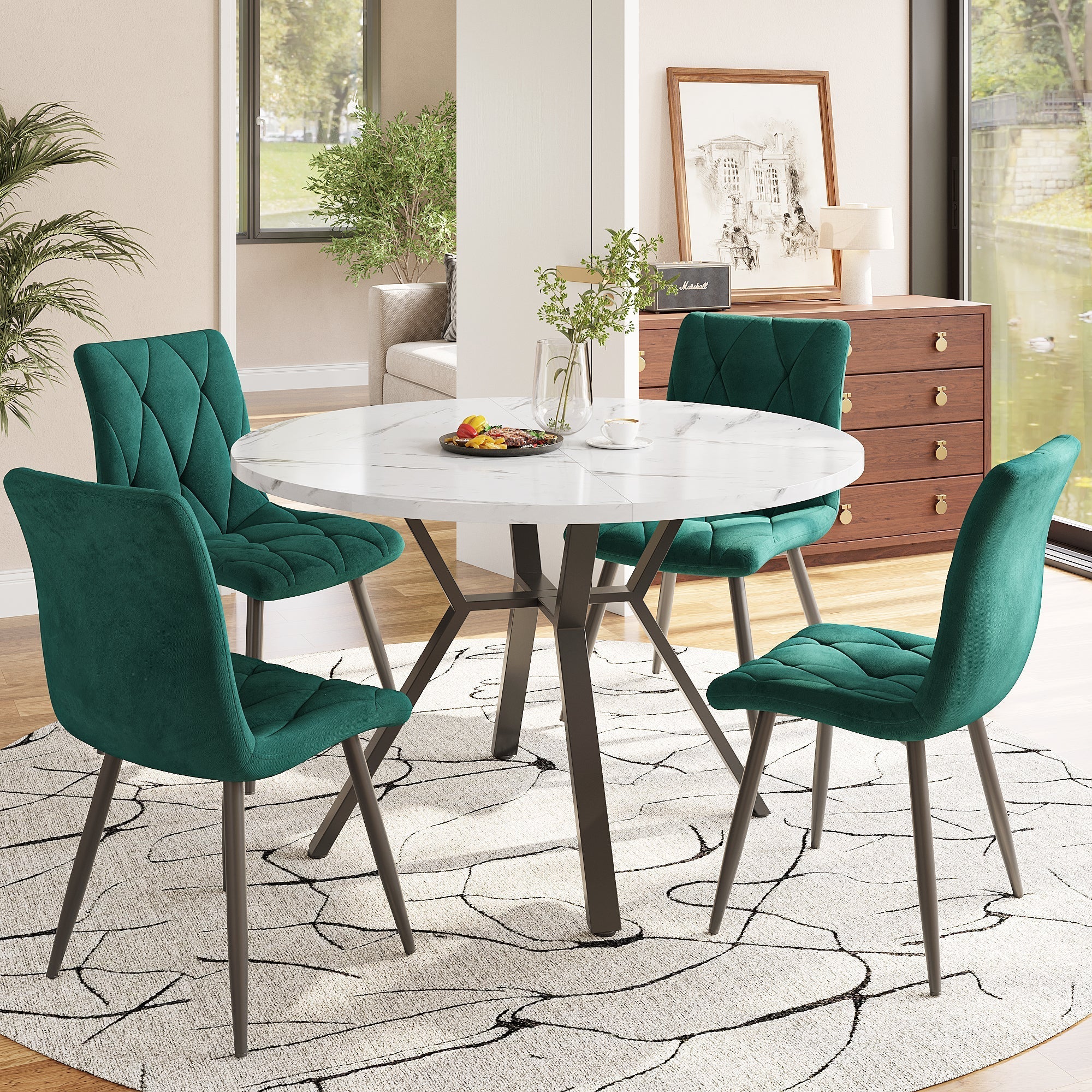 Round Dining Table, Modern Simple, Black Marble