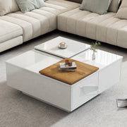 Coffee Table, Square with Storage & Sliding Tabletop, High-Gloss White Wood