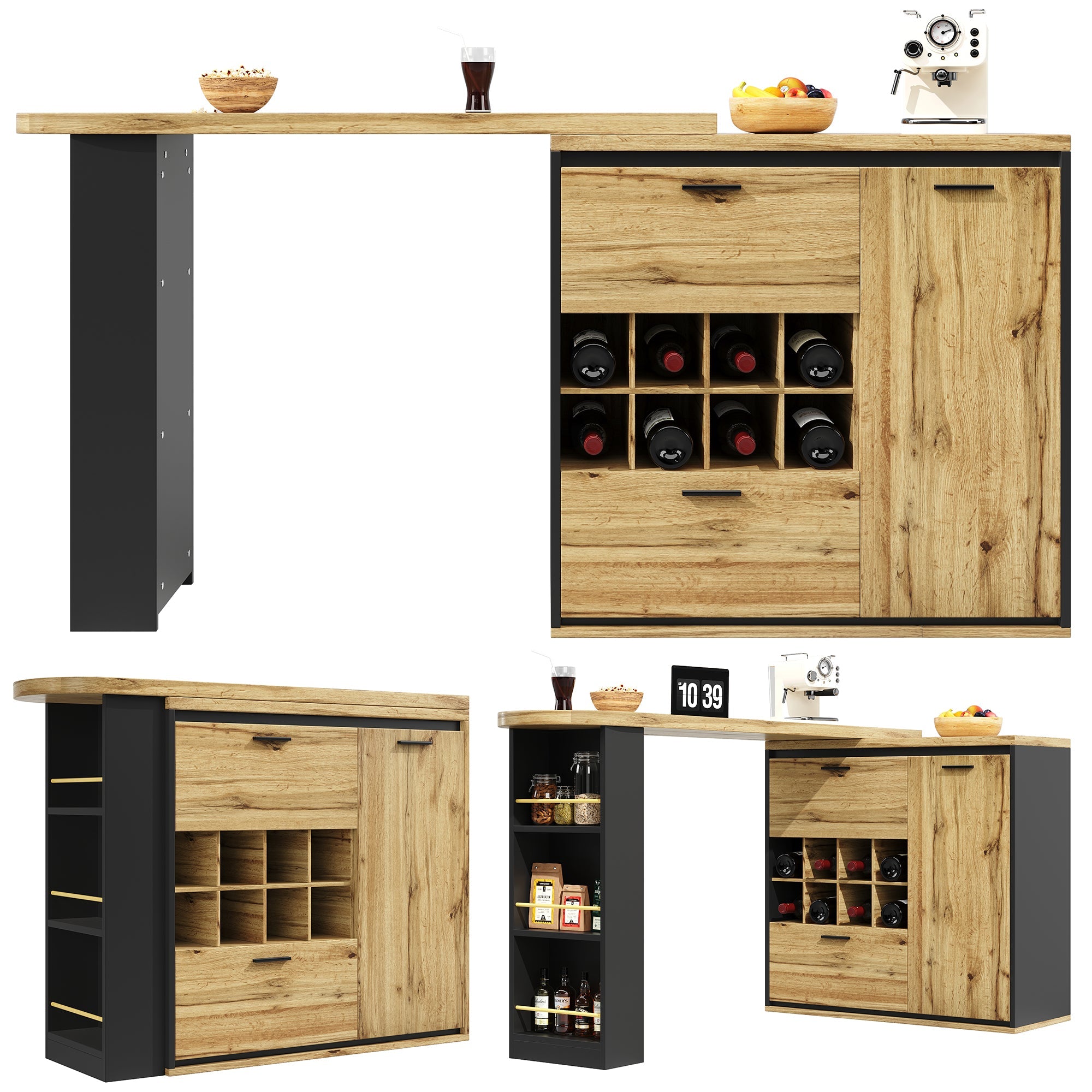 Extendable Dining Table 138-220 cm for Kitchen & Living Room, Wood Grain Top
