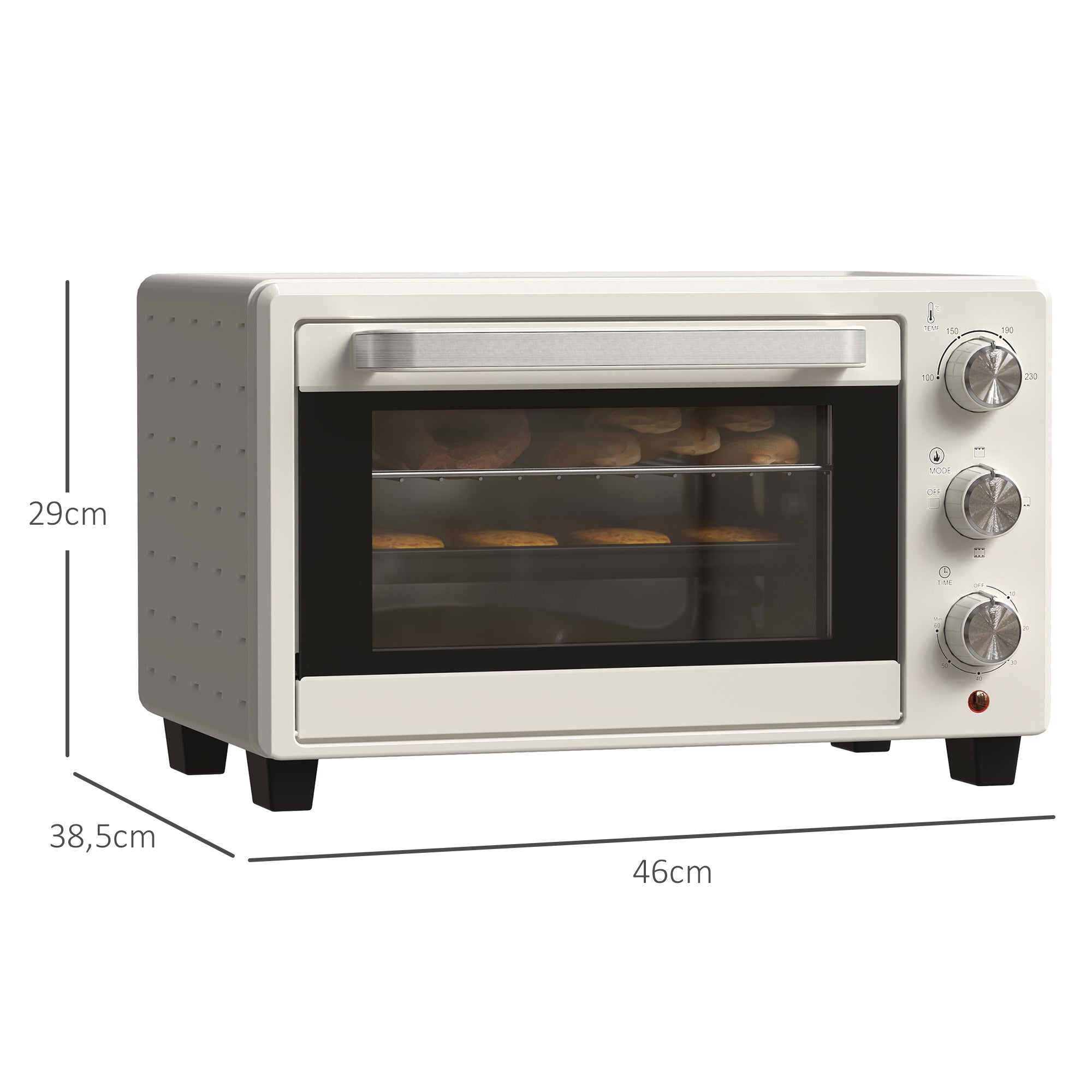 Mini Oven Rotisserie Toaster 21L, 3 Modes, Stainless Steel, Cream White