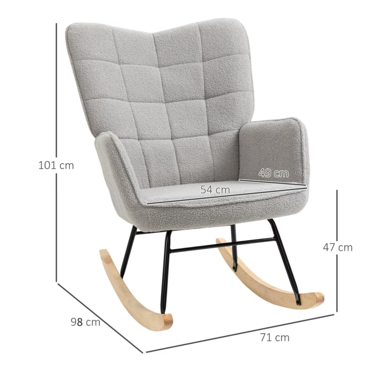 Rocking Chair Swivel Recliner 120 kg Berber Fleece Light Grey