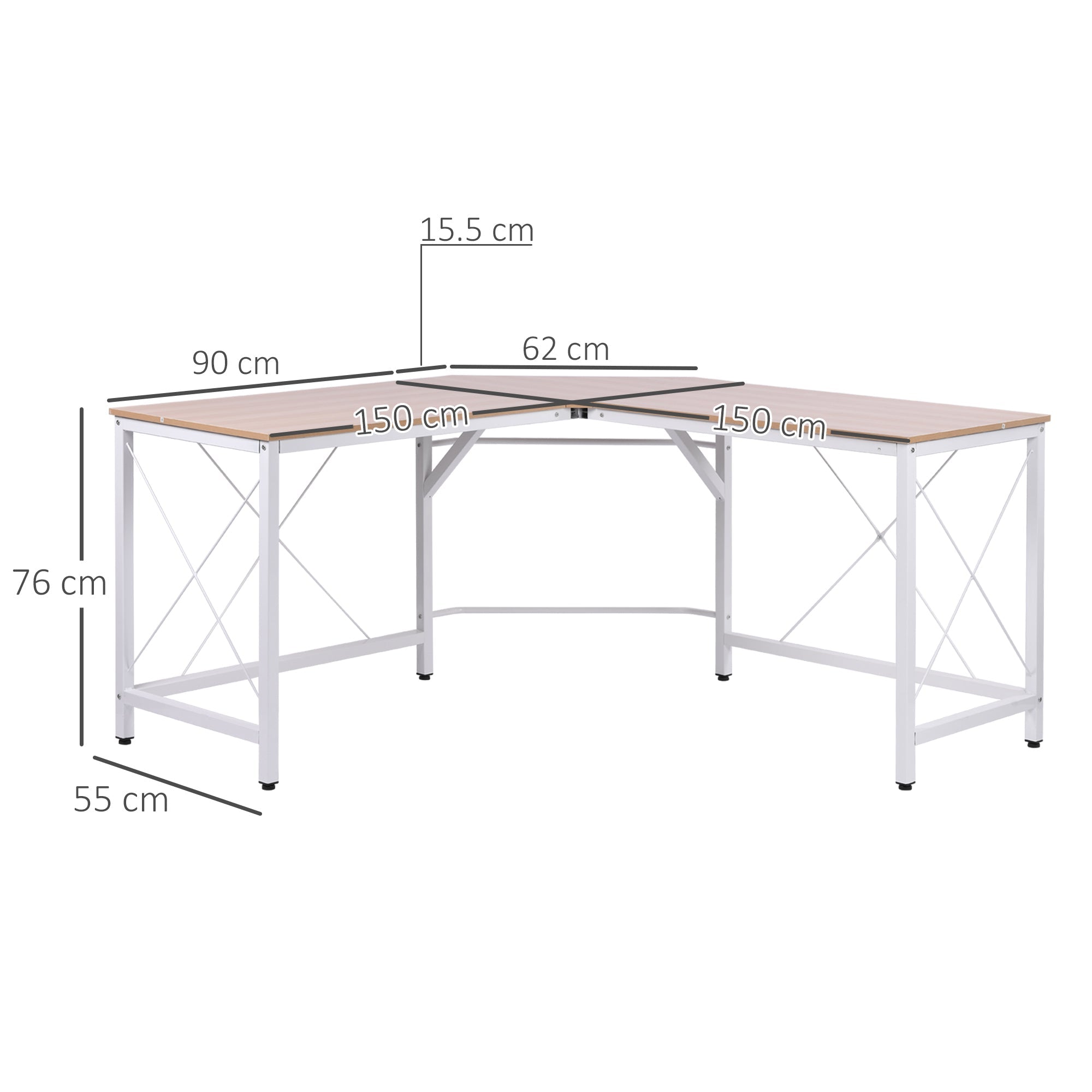 L-Shaped Corner Desk 150x150cm Home Office MDF Natural Color