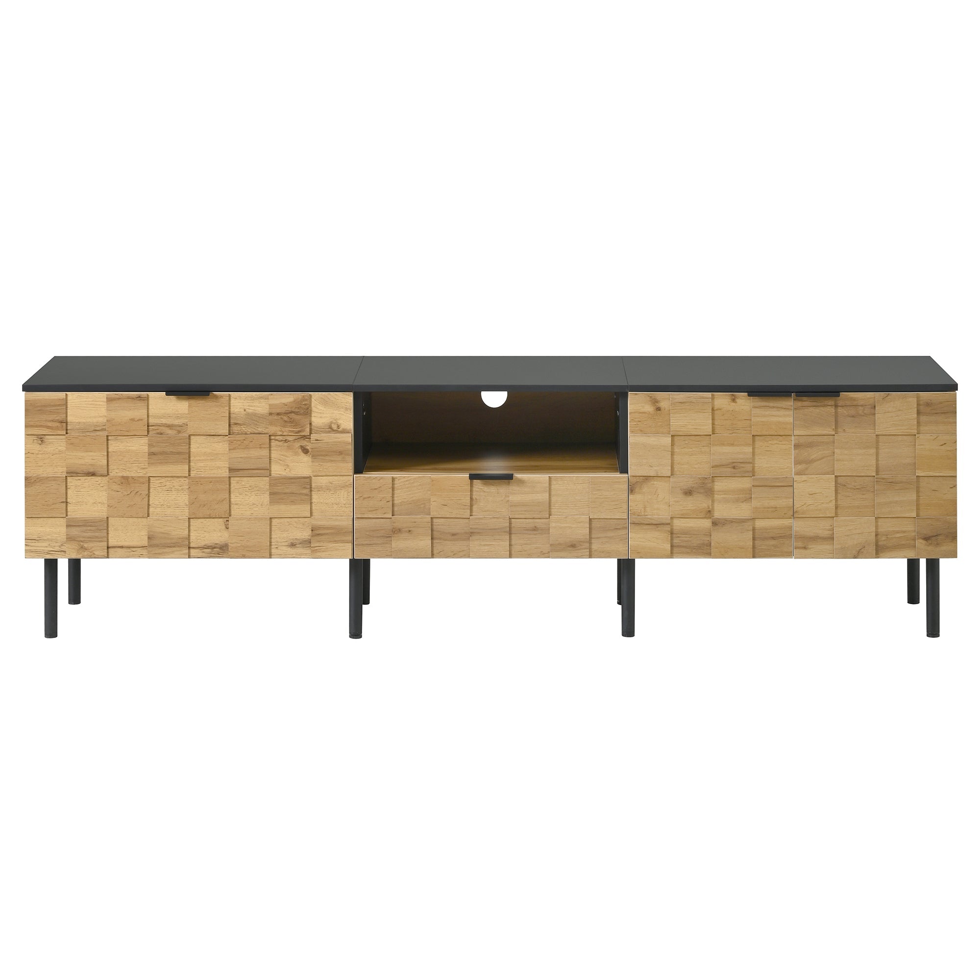 Mosaic TV Cabinet with 2-Door Drawer and Open Compartment, Wood Look Chipboard