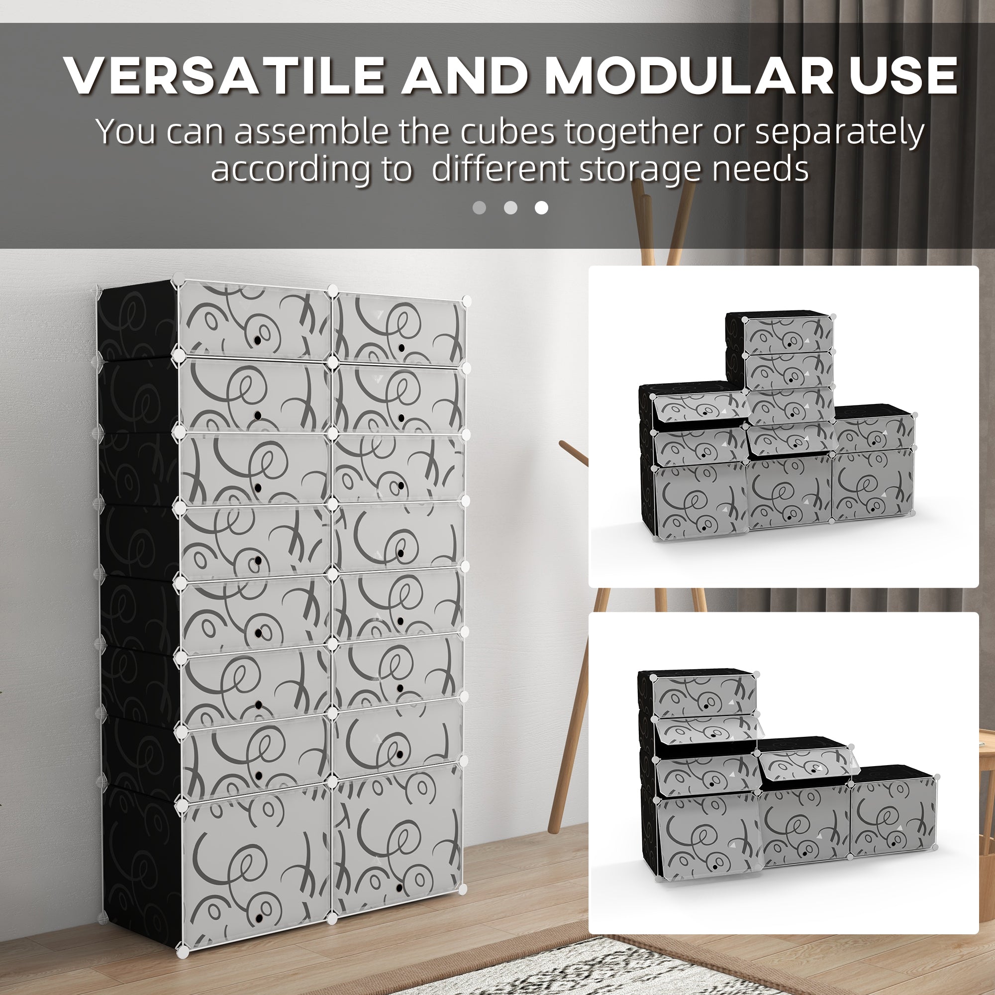 16 Cube Shoe Rack Modular Storage Cabinet 32 Pairs Plastic White and B ...