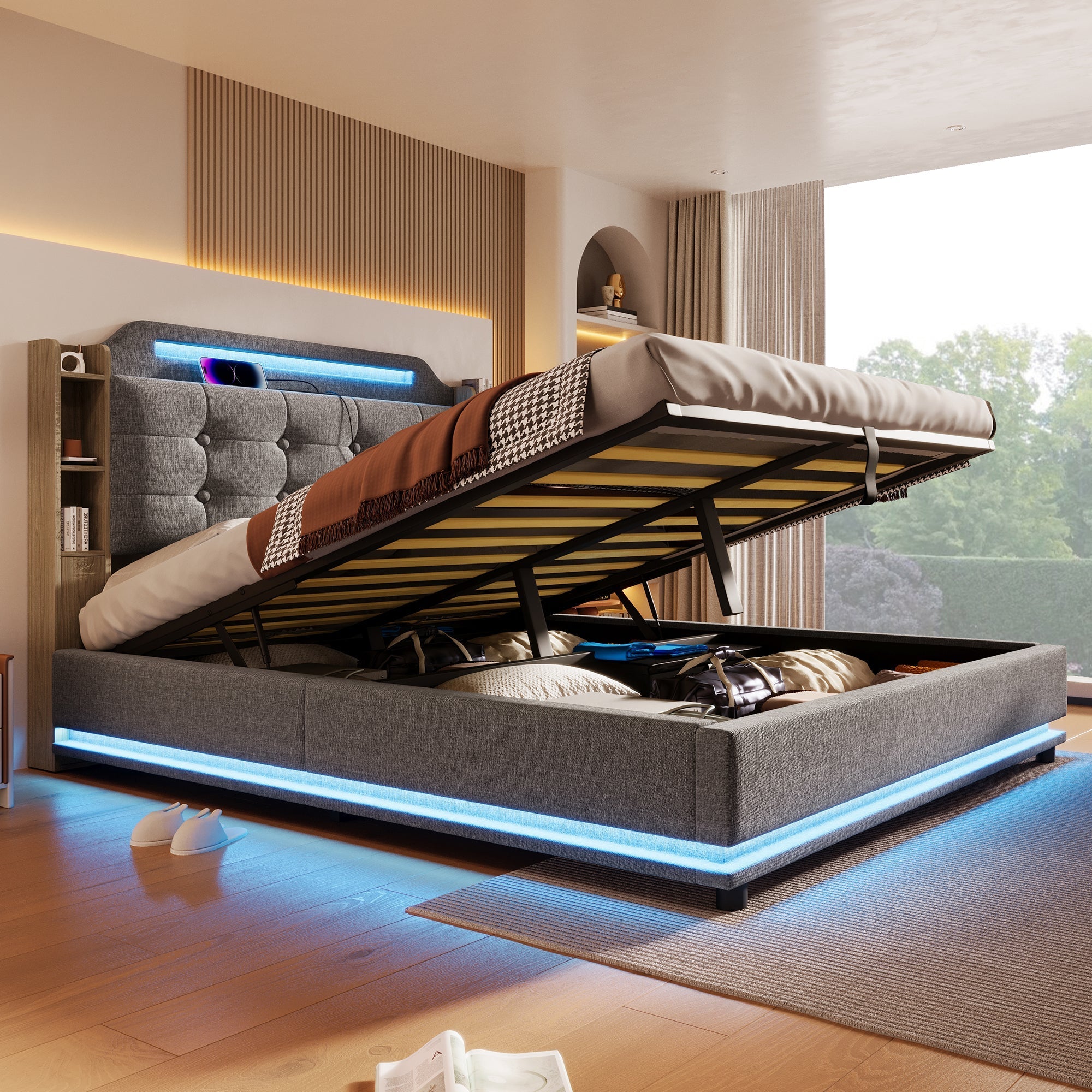 Single pink bed with storage