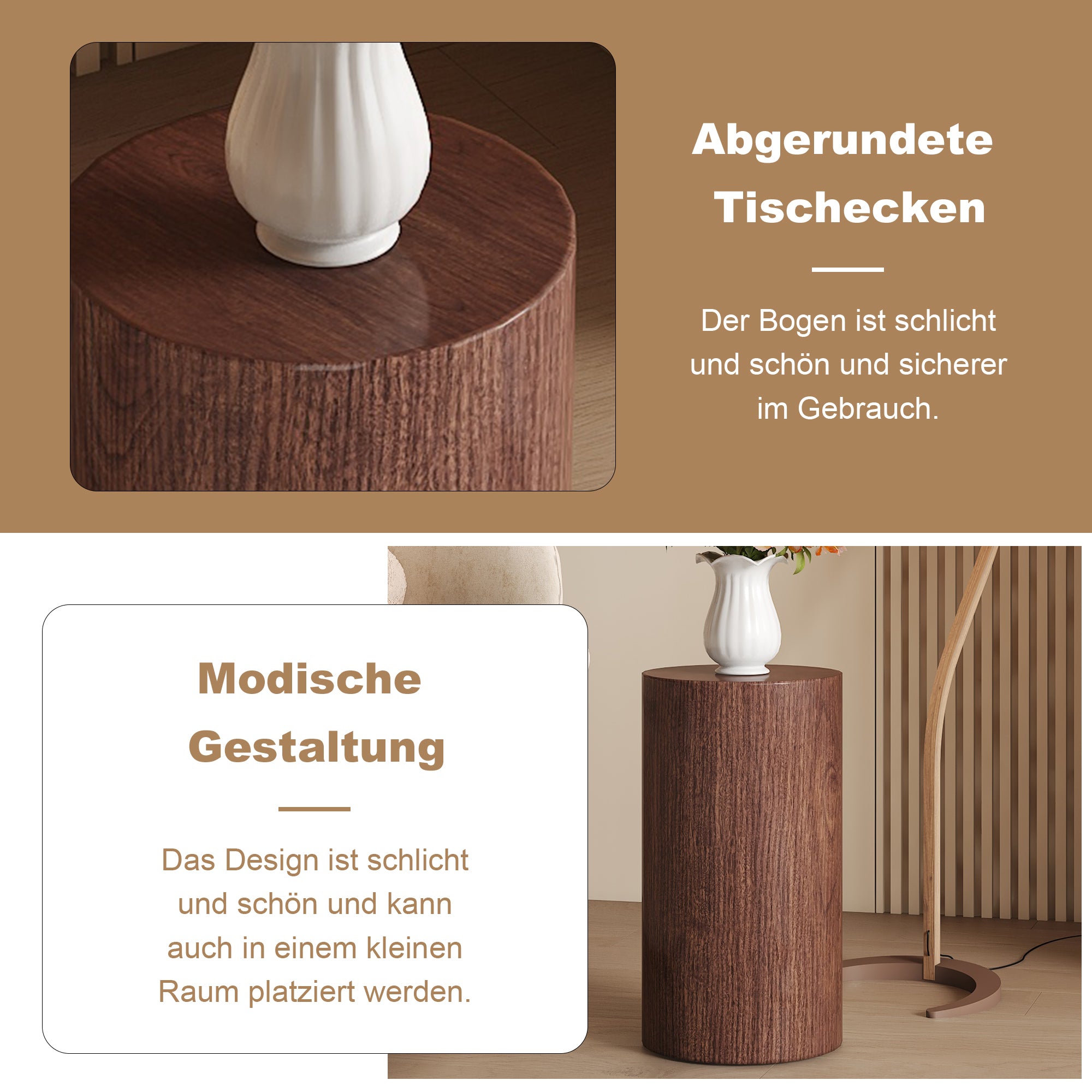 Coffee Table Round Minimalist Design MDF - Walnut