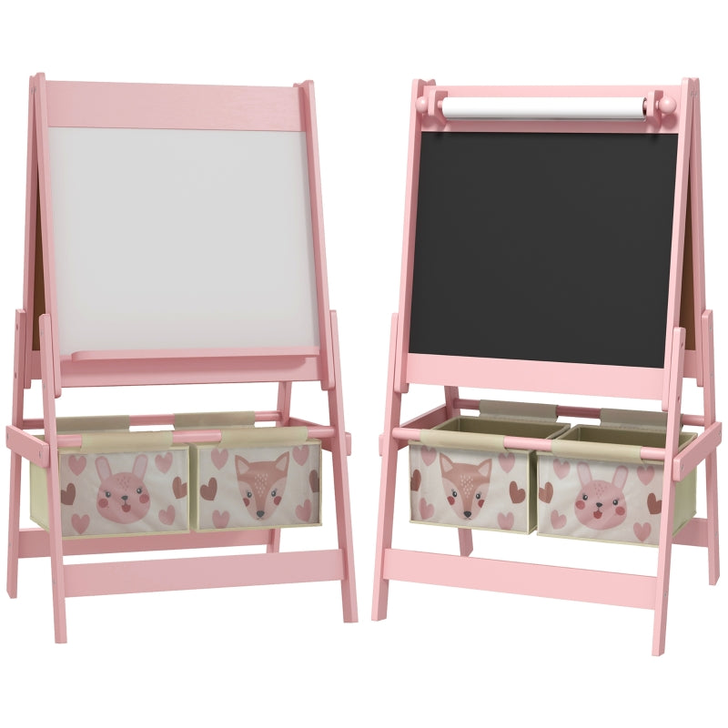 Children's Easel 3-in-1 Paper Roll Chalkboard Whiteboard Storage Baskets Pink