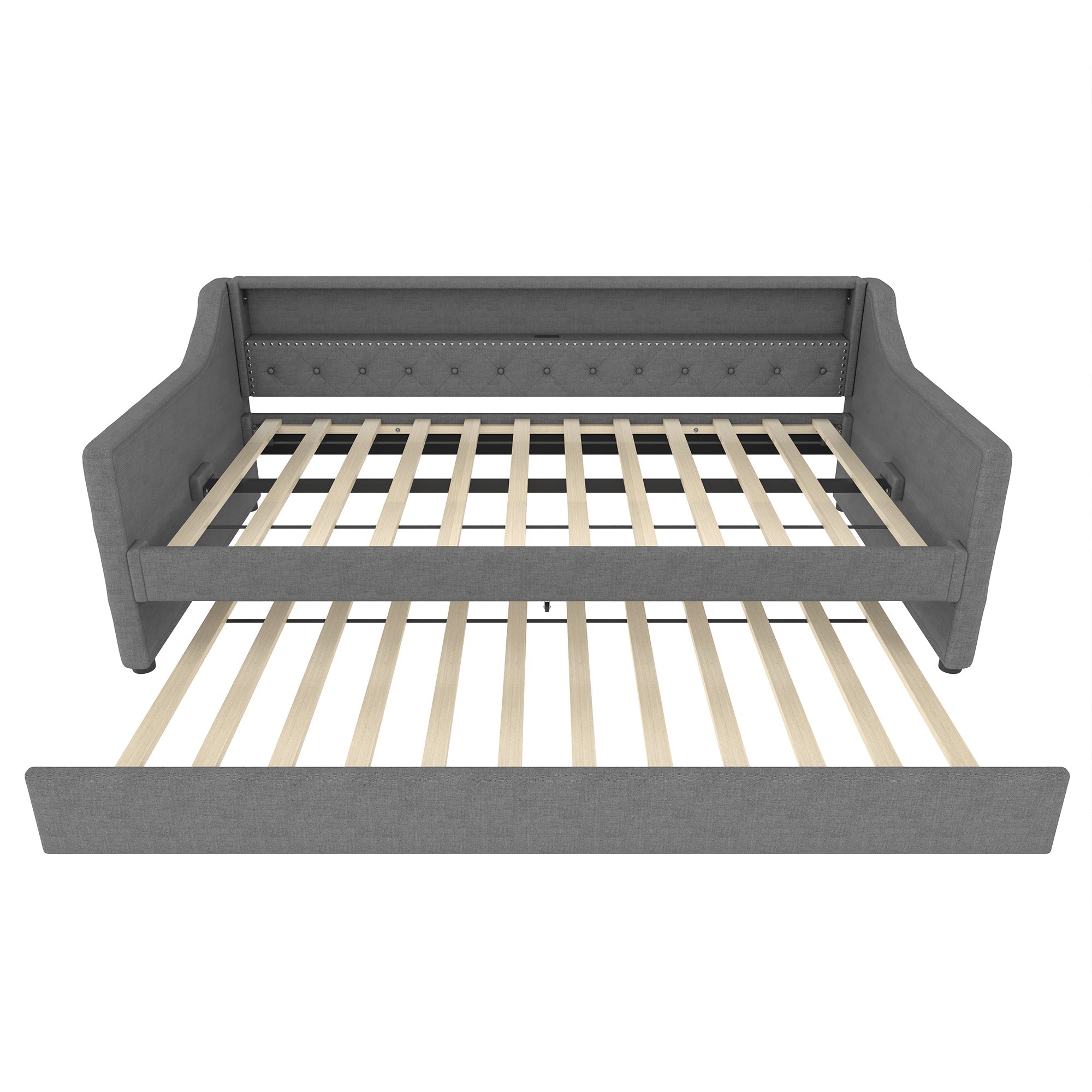 Daybed Sofa Bed 90x200cm Pull-out Bed LED USB - Linen Grey