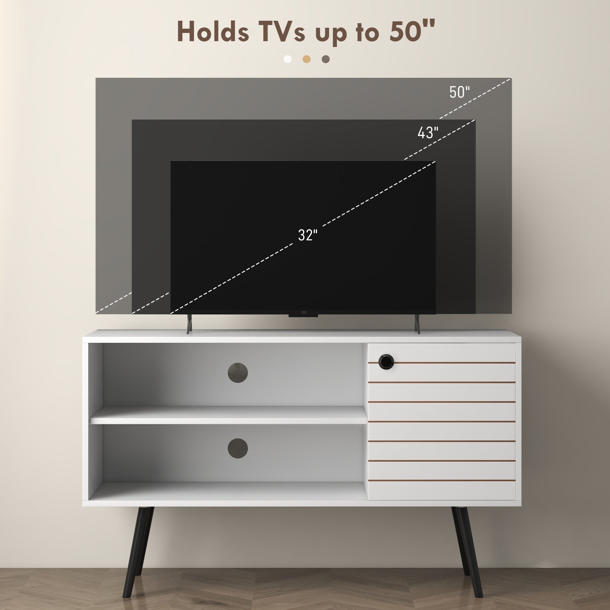 Duo Storage TV Unit, Striped Door - White
