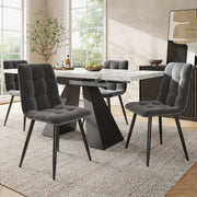Dining Set 5-Piece Extendable Table 4 Velvet Chairs - White/Grey