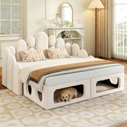 Upholstered Sofa Bed with Pet Bed, 2-in-1 Multifunctional, 180x200cm, Beige Velvet