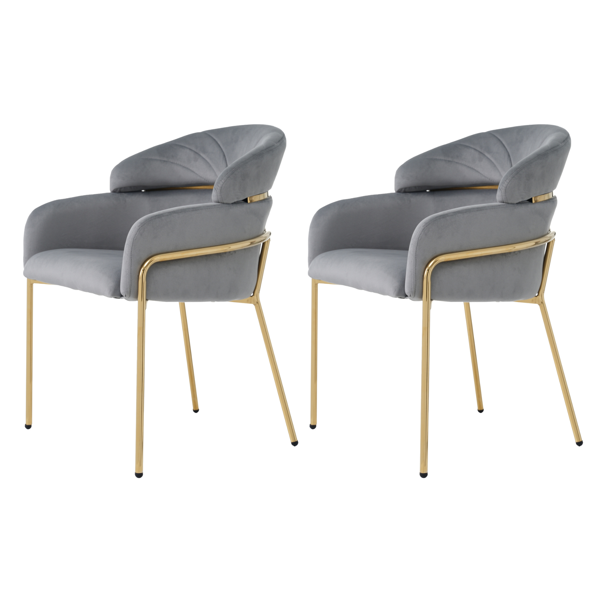 Dining Chair Set of 2, Leisure Chair with Metal Legs, Grey Velvet