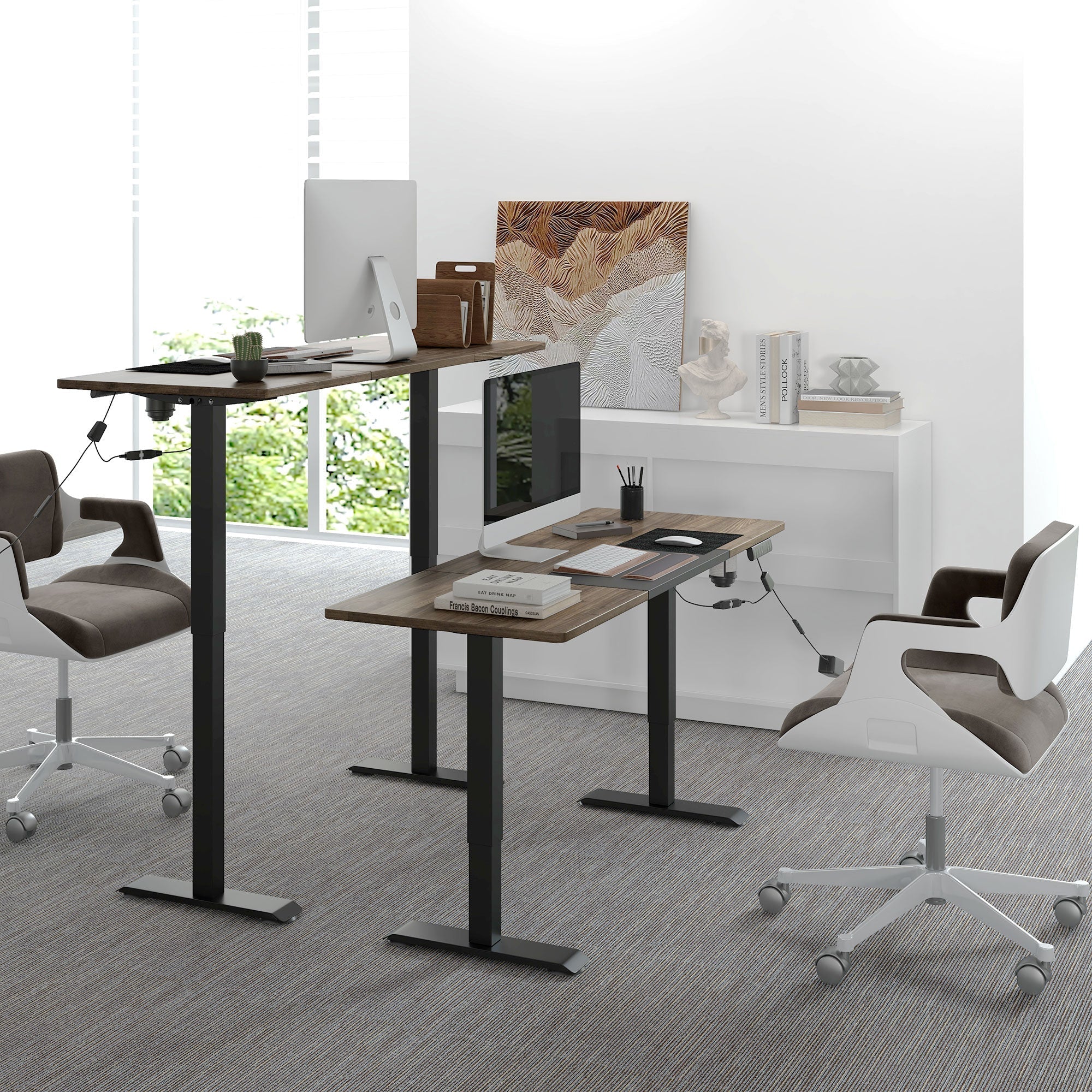 Electric Desk Frame Motor Height Adjustable Standing Computer Desk, Natural/Black