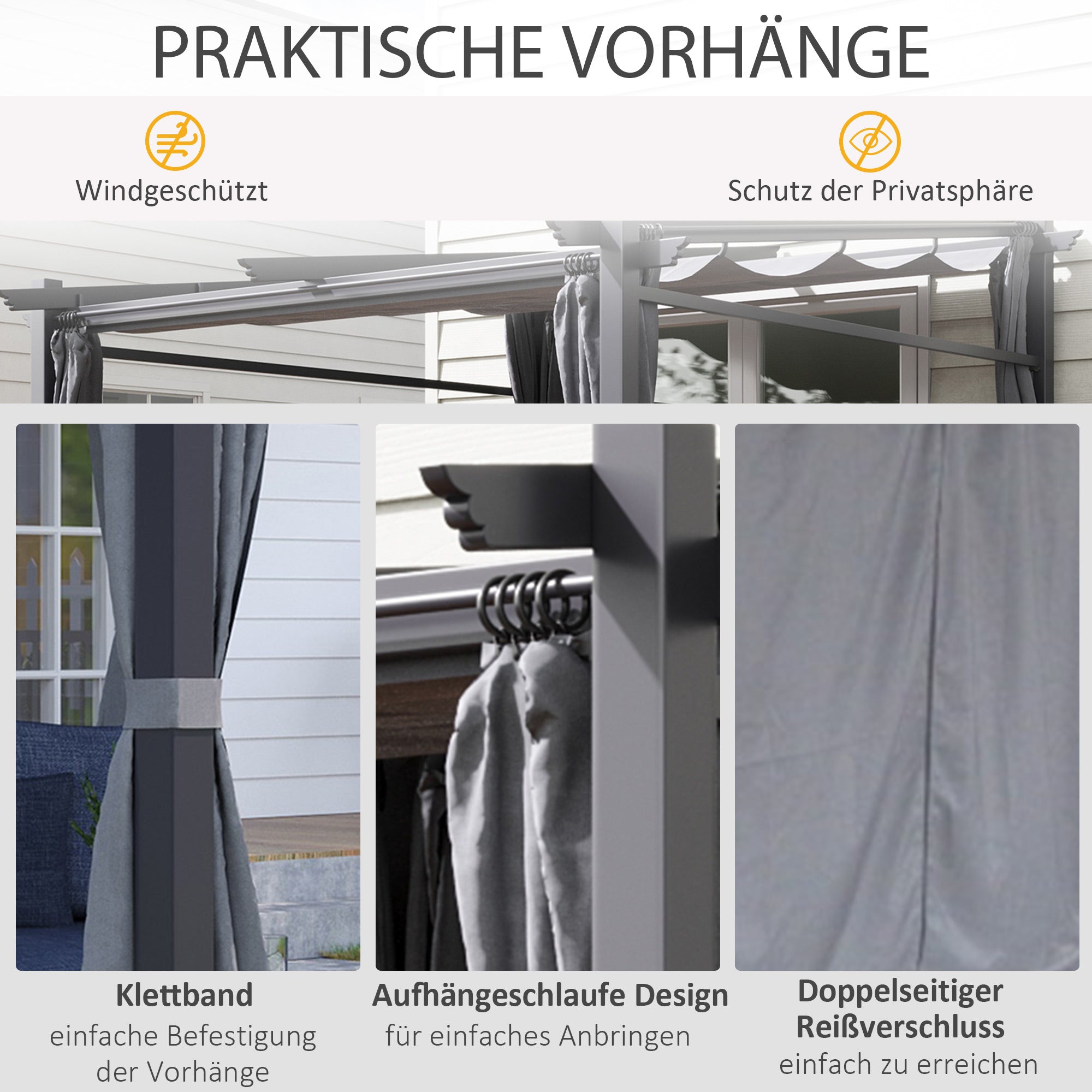 Pergola 2.97 x 2.95 m Water-Repellent Sunshade Side Panels Patio Cover, Dark Grey Polyester