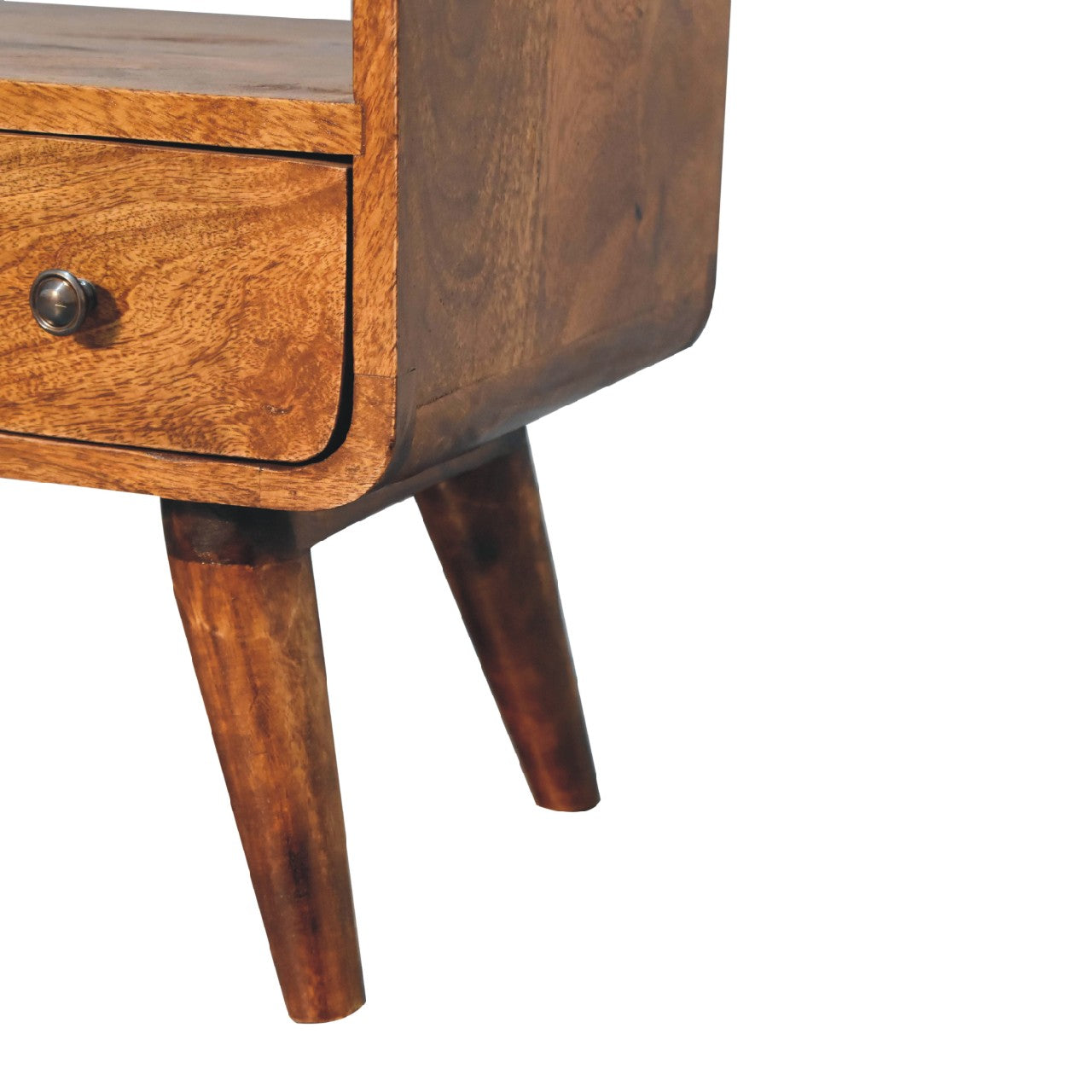 Solid Wood Mini Curved Media Unit, 1 Drawer, 1 Open Slot, Brown