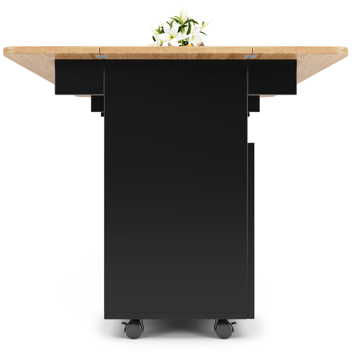 Kitchen Island Dining Cart - Multifunctional Table, Removable Trolley, Storage - Wood Grain Black