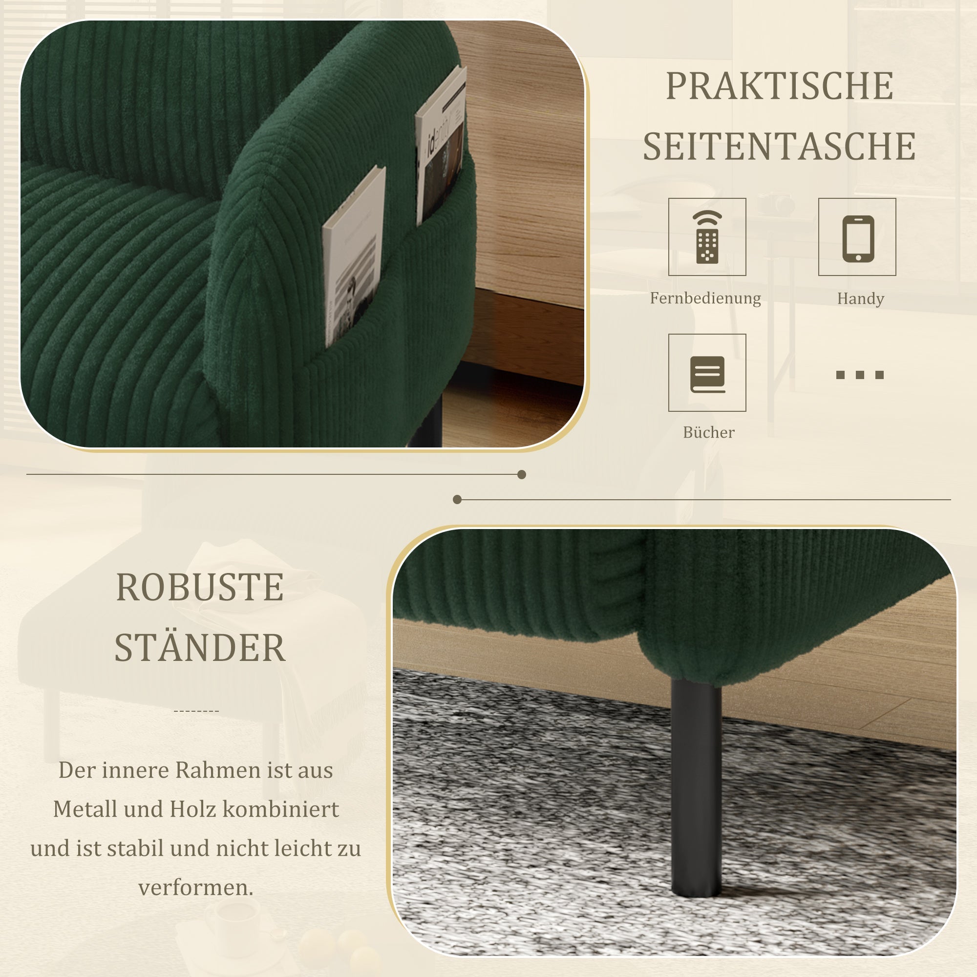Velvet Sofa/Chair Comfortable Deep Seat Pockets, Velvet Fabric
