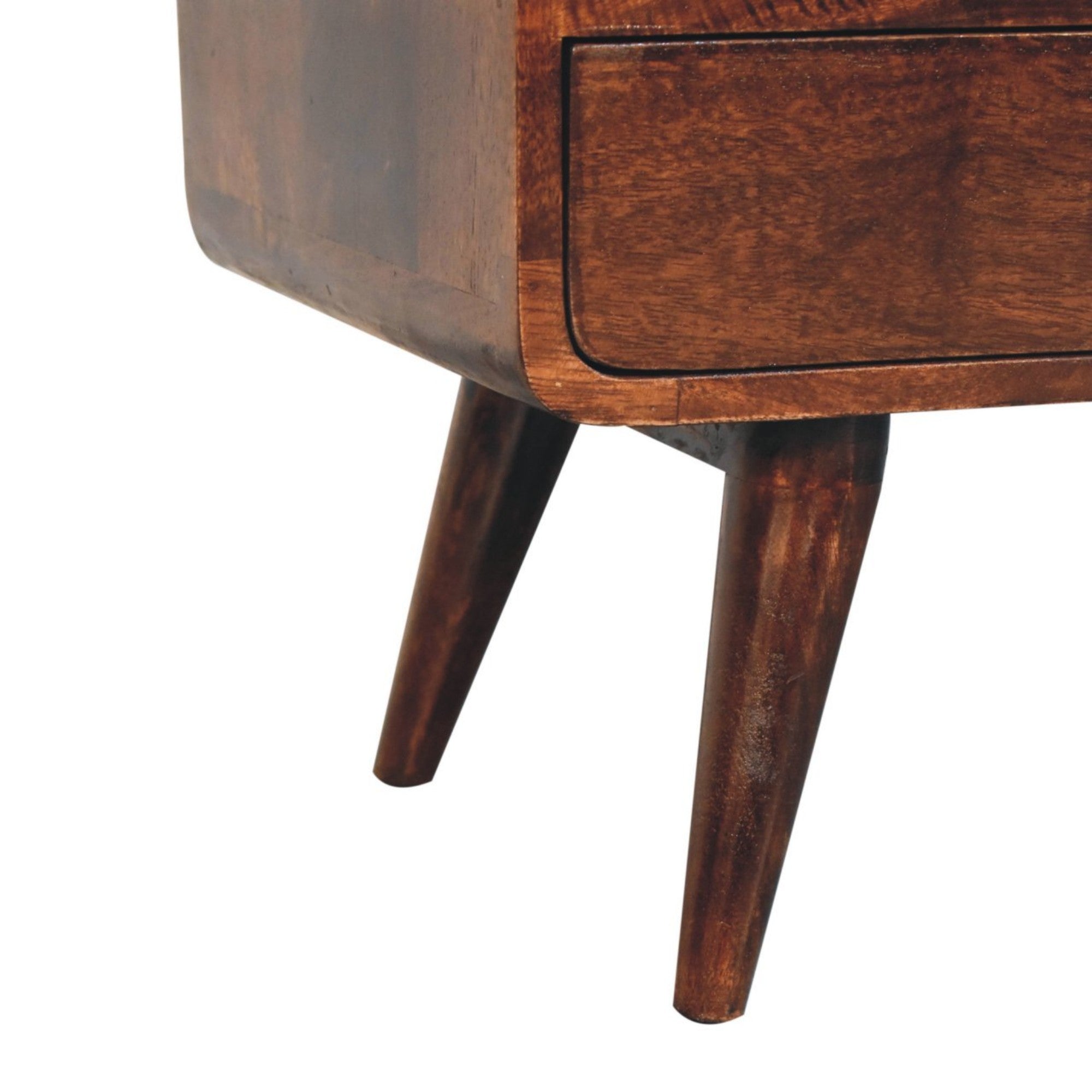 Solid Wood Curved Media Unit with 2 Drawers and 1 Open Slot, Dark Brown