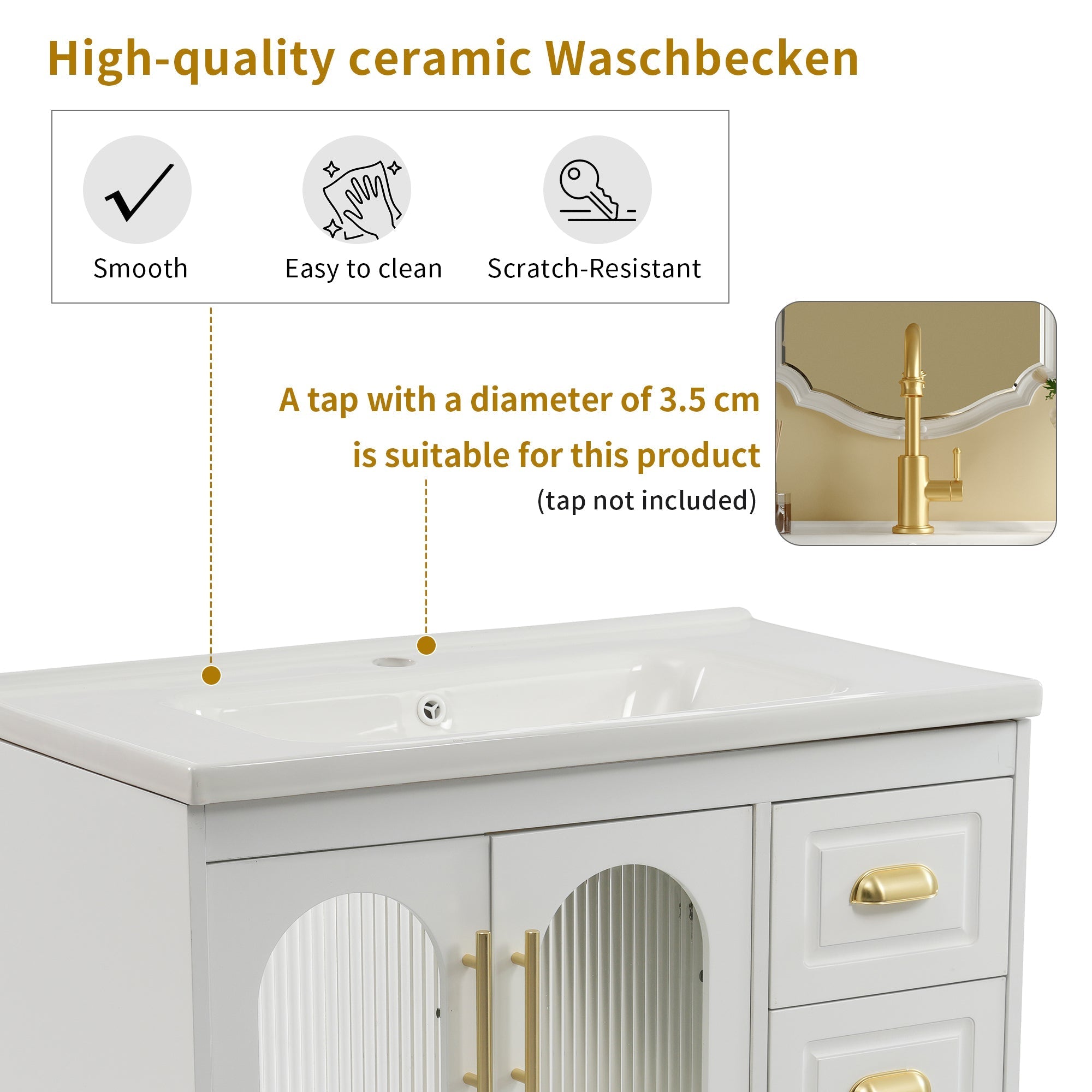Single Vanity Unit 80cm Base Cabinet Ceramic Washbasin White