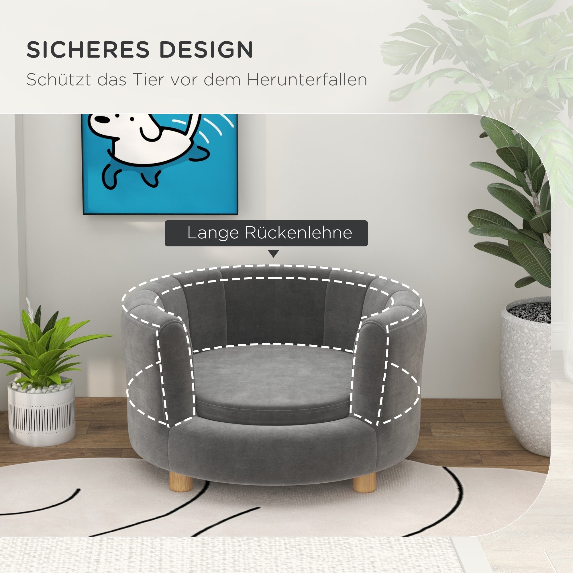 Hundesofa, waschbares Haustiersofa, Holzbeine, Grau